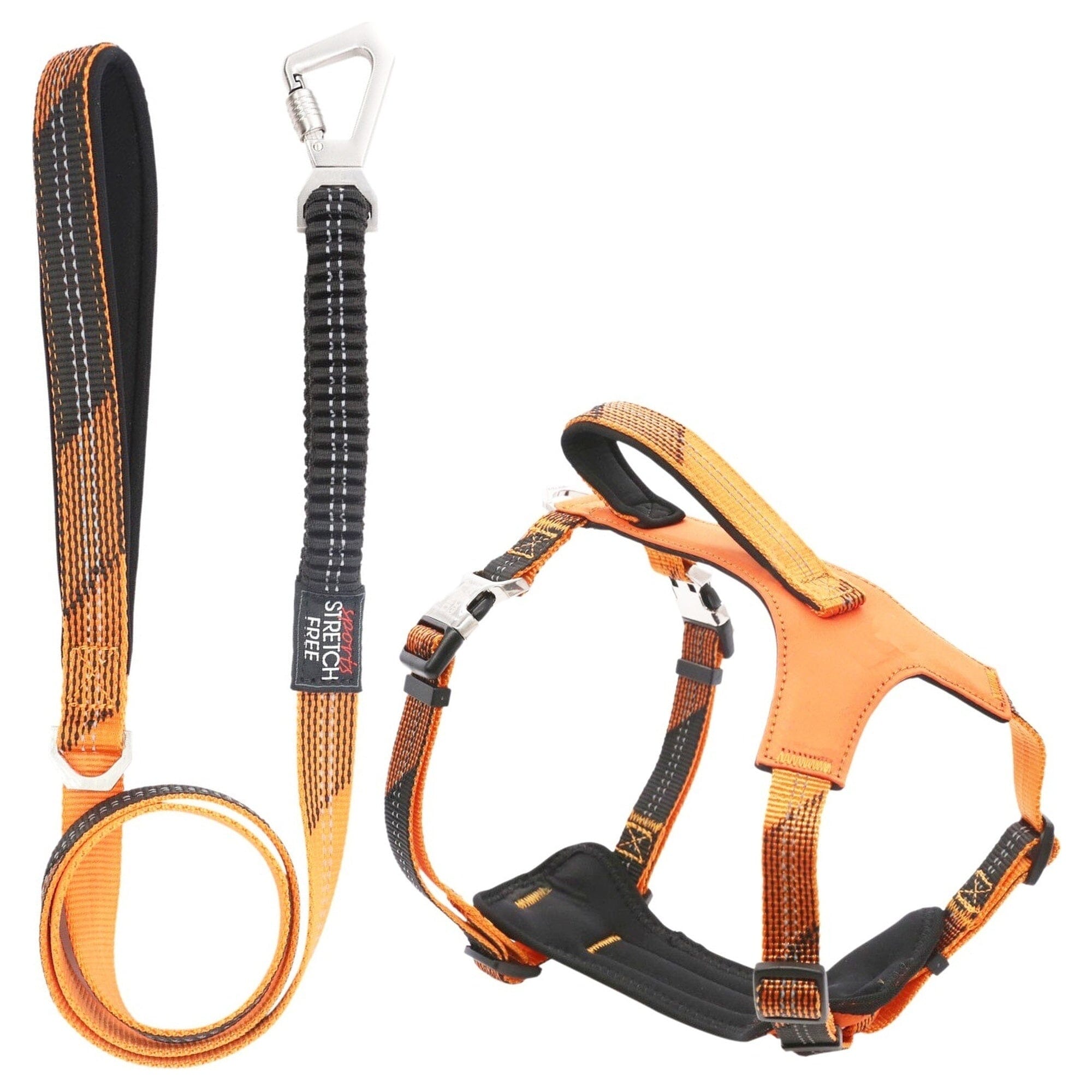 Pet Life ® 'Geo-prene' 2-in-1 Shock Absorbing Neoprene Padded Reflective Dog Leash and Harness Orange Small