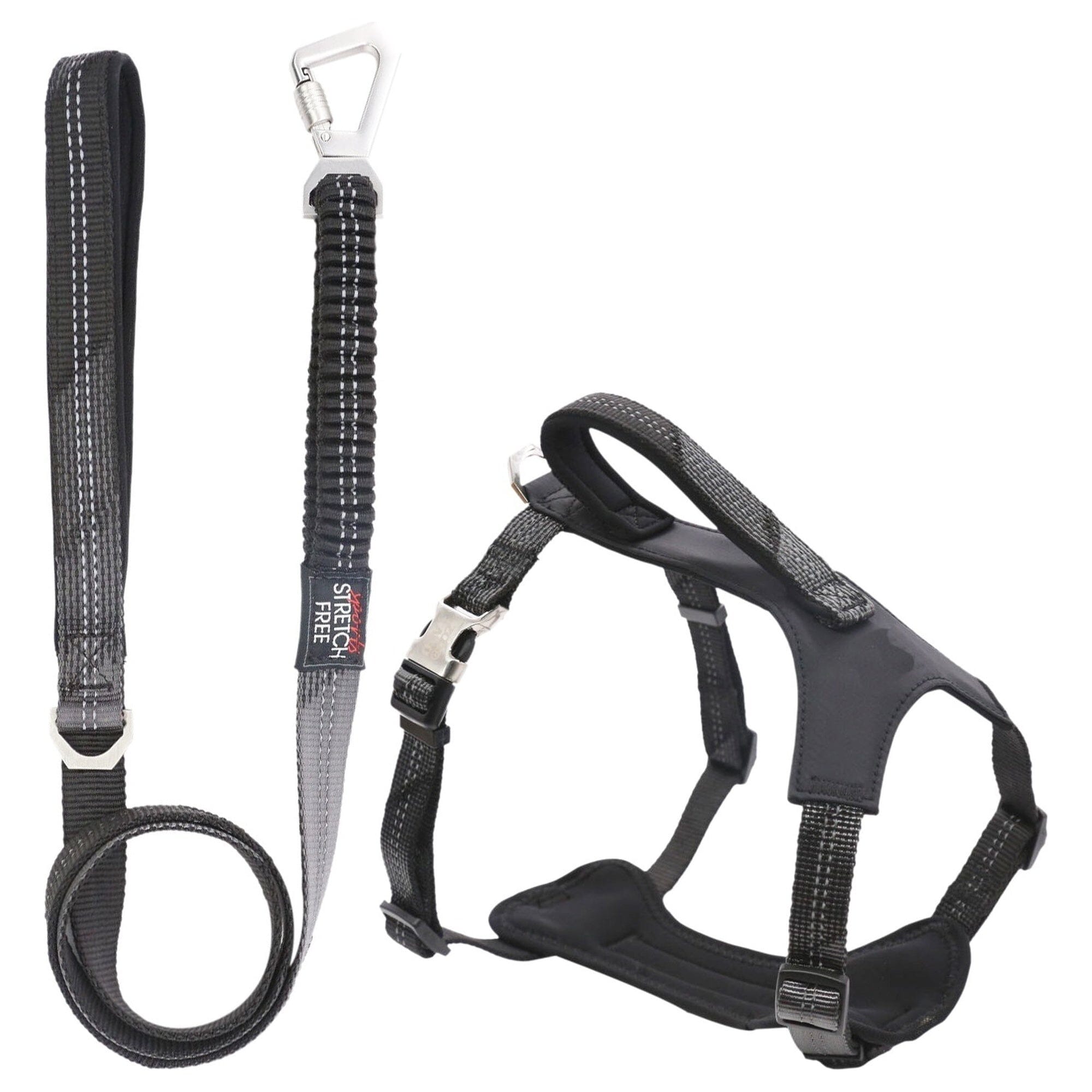 Pet Life ® 'Geo-prene' 2-in-1 Shock Absorbing Neoprene Padded Reflective Dog Leash and Harness Black Small