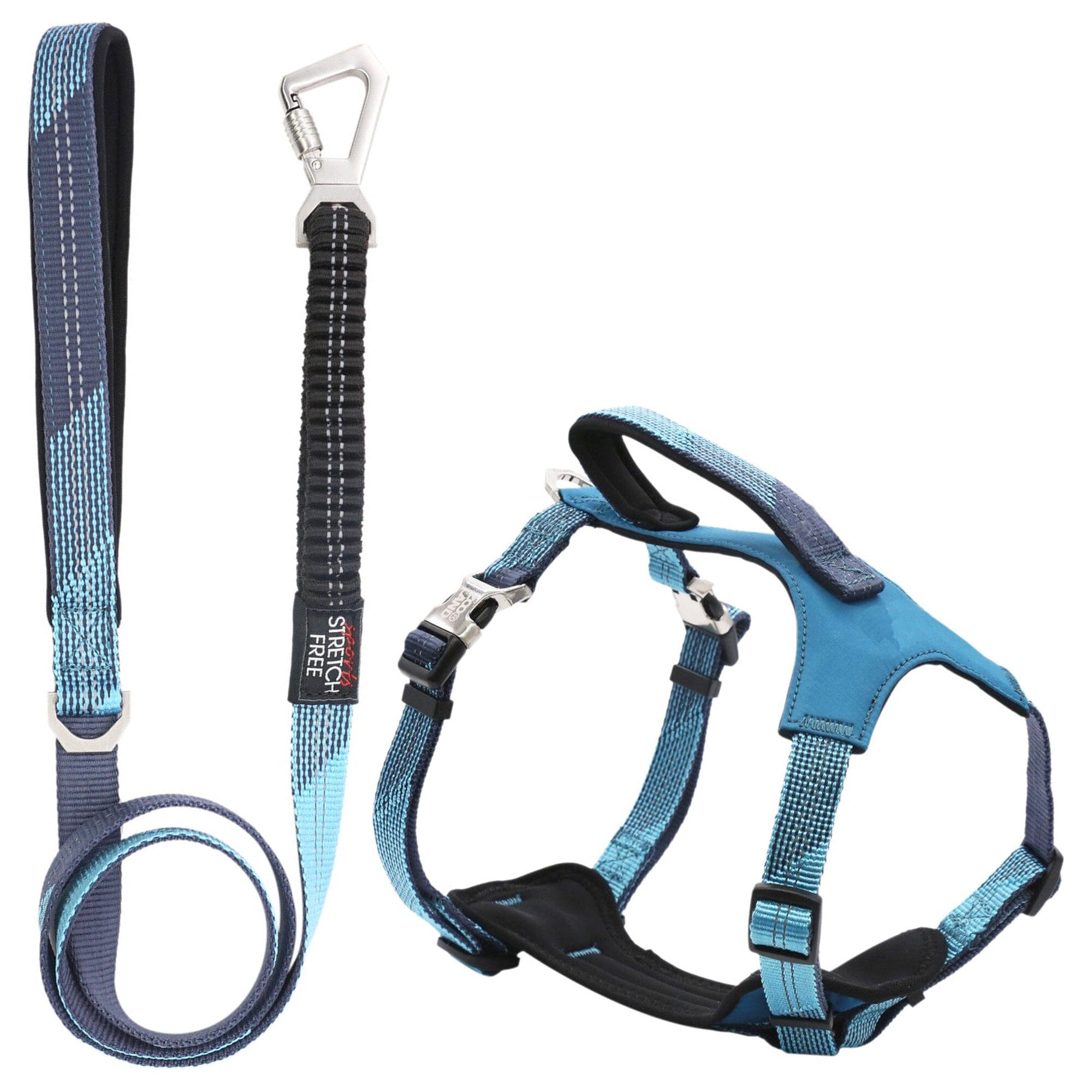 Pet Life ® 'Geo-prene' 2-in-1 Shock Absorbing Neoprene Padded Reflective Dog Leash and Harness Blue Small