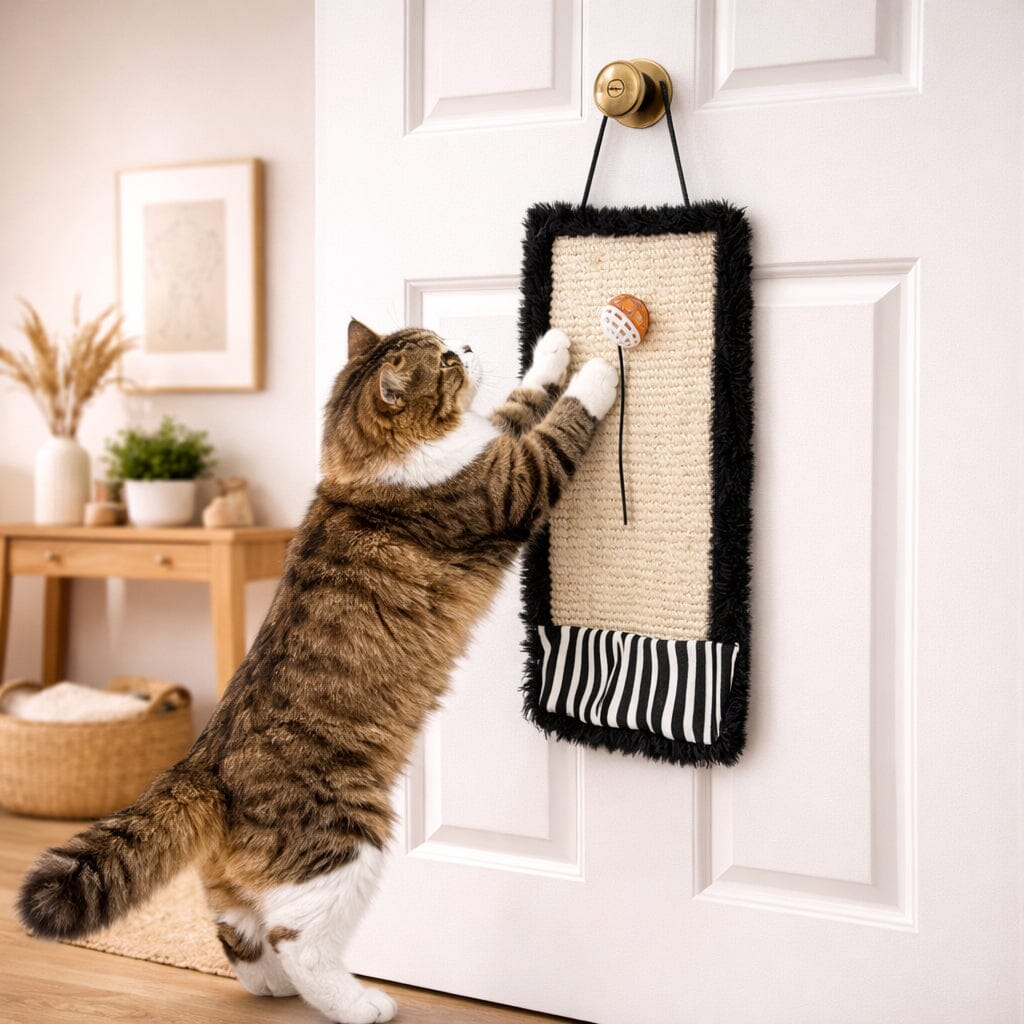 Pet Life ® Hanging Carpet Cat Scratcher Lounger and Cat Toy - 2 Piece Set