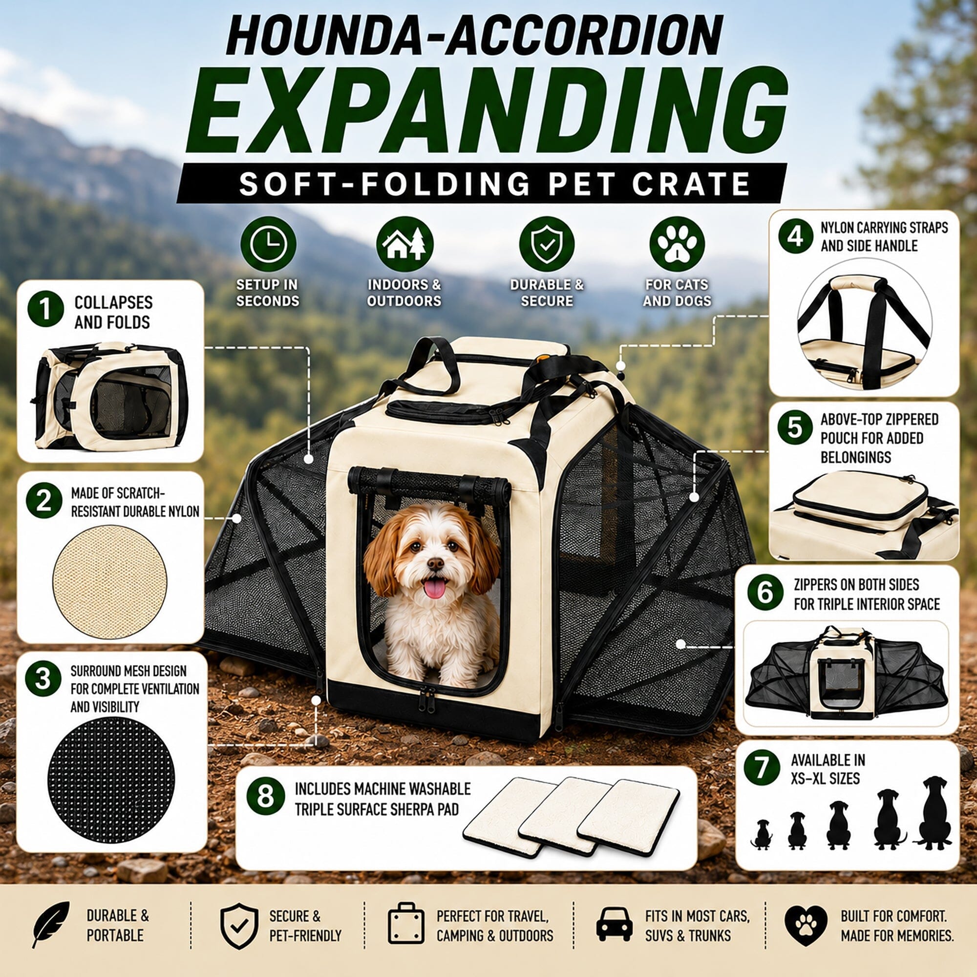 Pet Life ® 'Hounda Accordion' Metal Framed Soft-Folding Collapsible Dual-Sided Expandable Pet Dog Crate