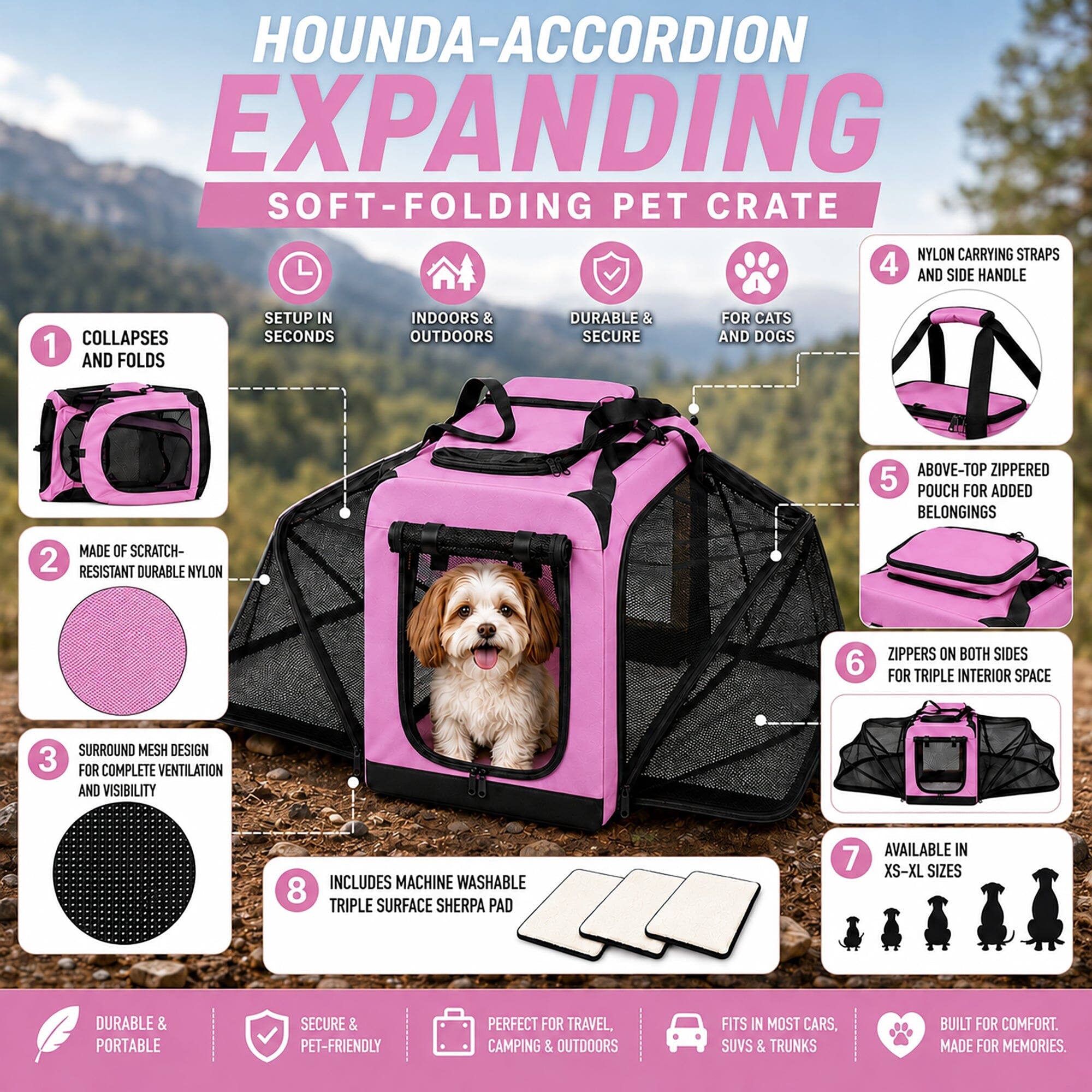 Pet Life ® 'Hounda Accordion' Metal Framed Soft-Folding Collapsible Dual-Sided Expandable Pet Dog Crate
