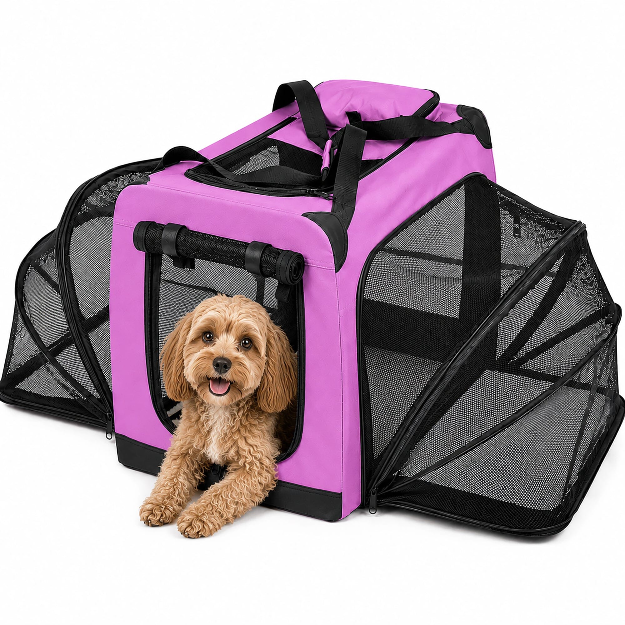 Pet Life ® 'Hounda Accordion' Metal Framed Soft-Folding Collapsible Dual-Sided Expandable Pet Dog Crate X-Small Pink