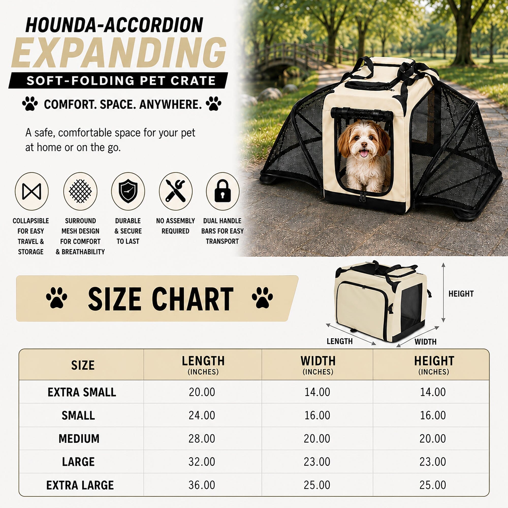 Pet Life ® 'Hounda Accordion' Metal Framed Soft-Folding Collapsible Dual-Sided Expandable Pet Dog Crate