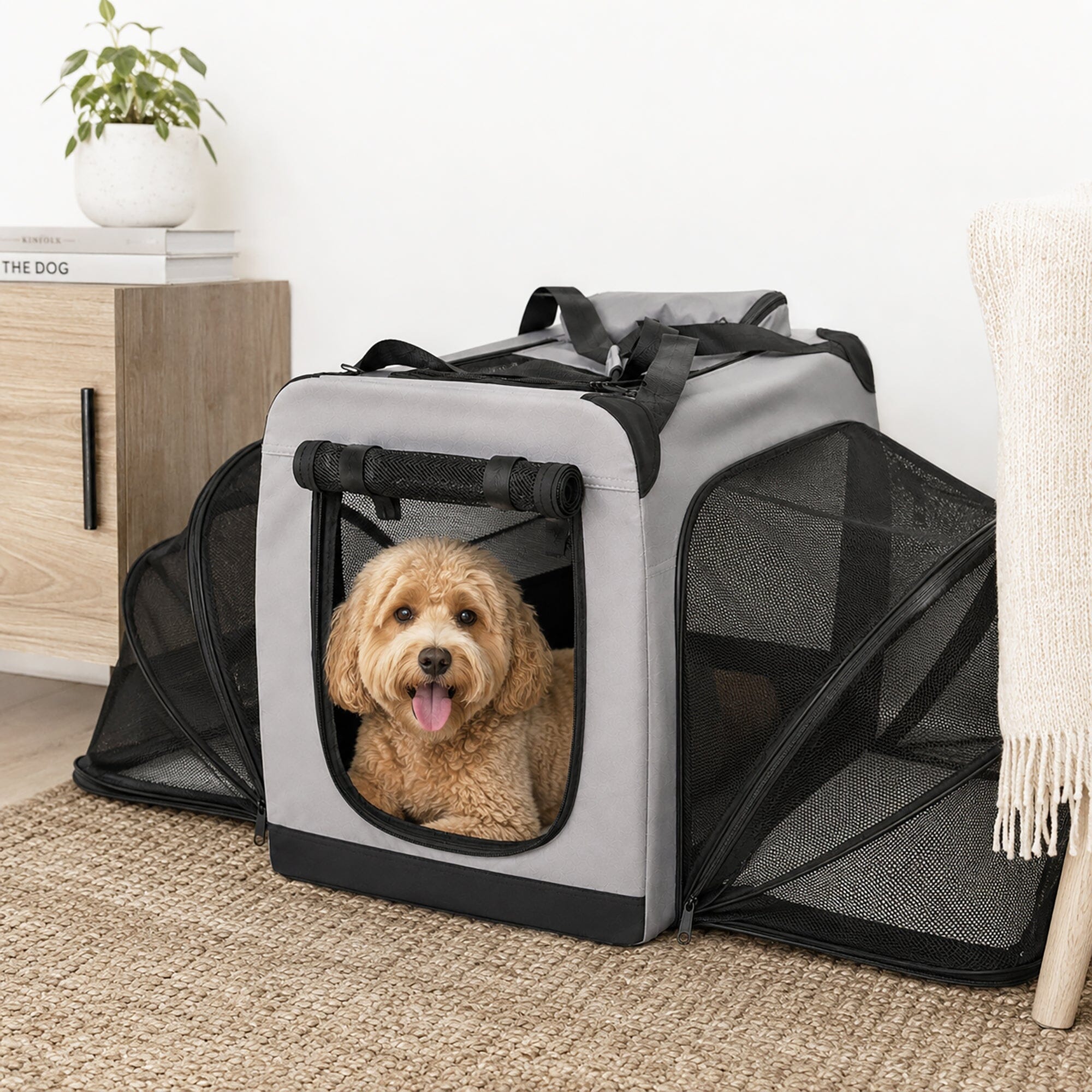 Pet Life ® 'Hounda Accordion' Metal Framed Soft-Folding Collapsible Dual-Sided Expandable Pet Dog Crate