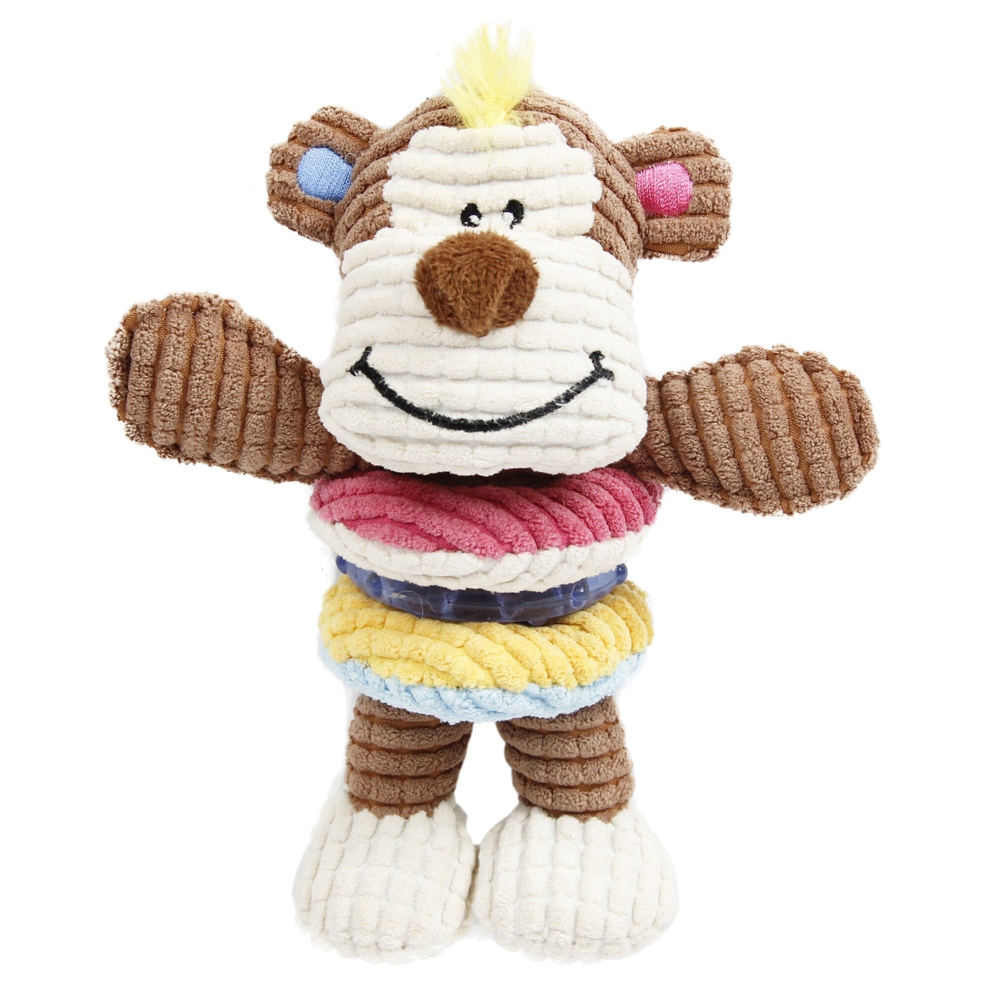 Pet Life ® 'Hugga-Bear' Plush Squeaking and Rubber Teething Newborn Puppy Dog Toy Brown