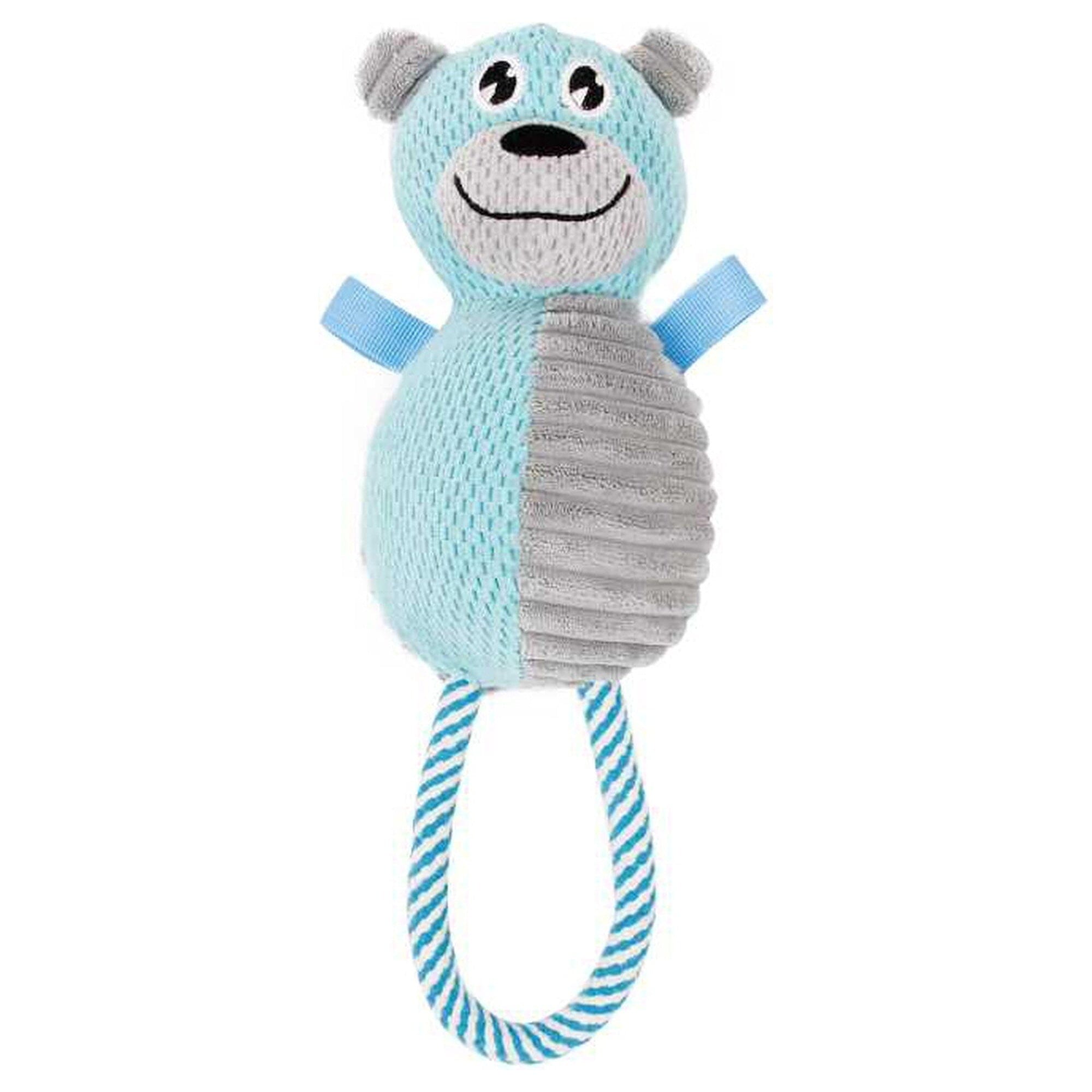 Pet Life ® 'Huggabear' Natural Jute Squeaking and Tug Plush Dog Toy Blue/Grey