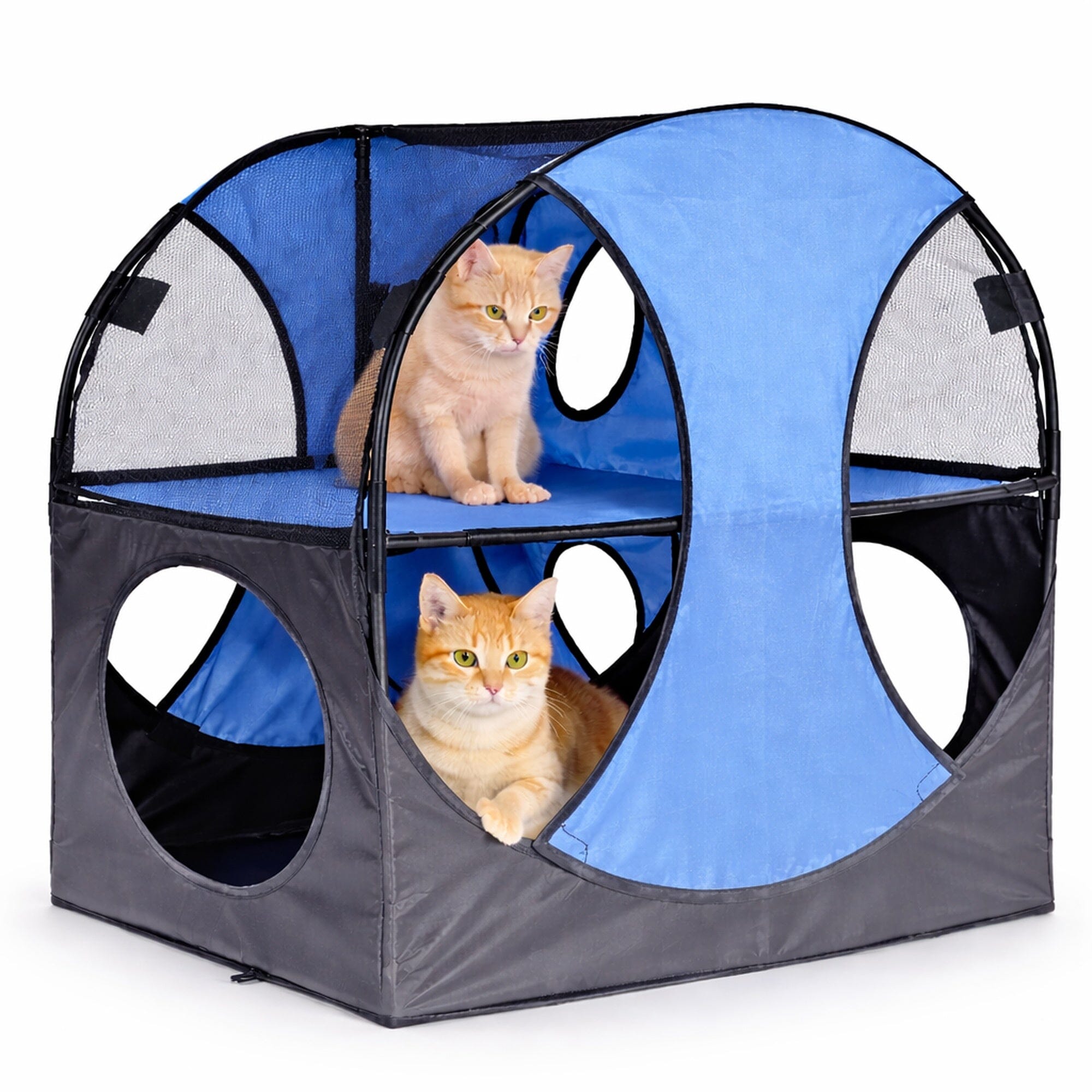 Pet Life ® 'Kitty-Play' Collapsible Travel Interactive Kitty Cat Tree Maze House Lounger Tunnel Lounge Blue, Grey