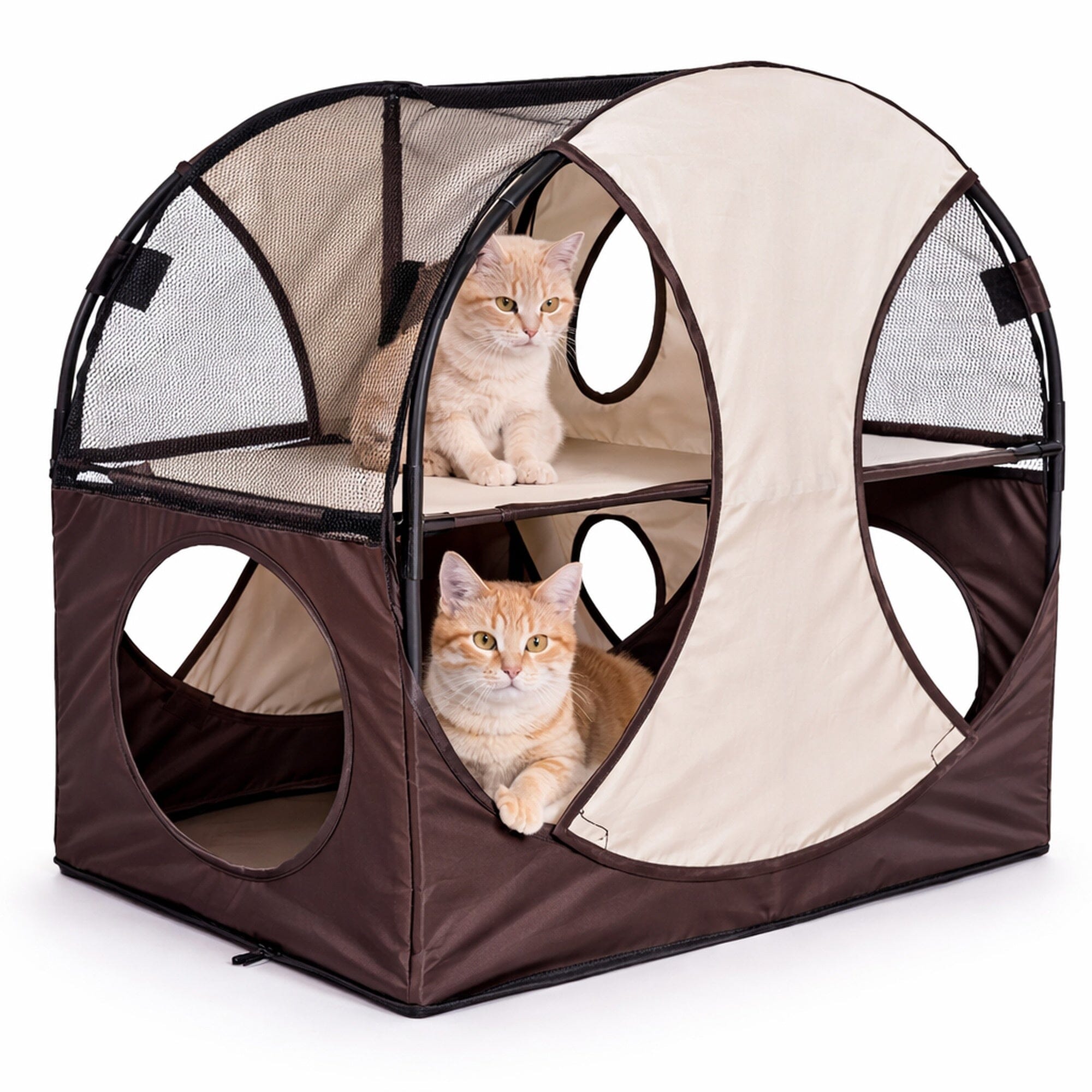 Pet Life ® 'Kitty-Play' Collapsible Travel Interactive Kitty Cat Tree Maze House Lounger Tunnel Lounge Khaki, Brown