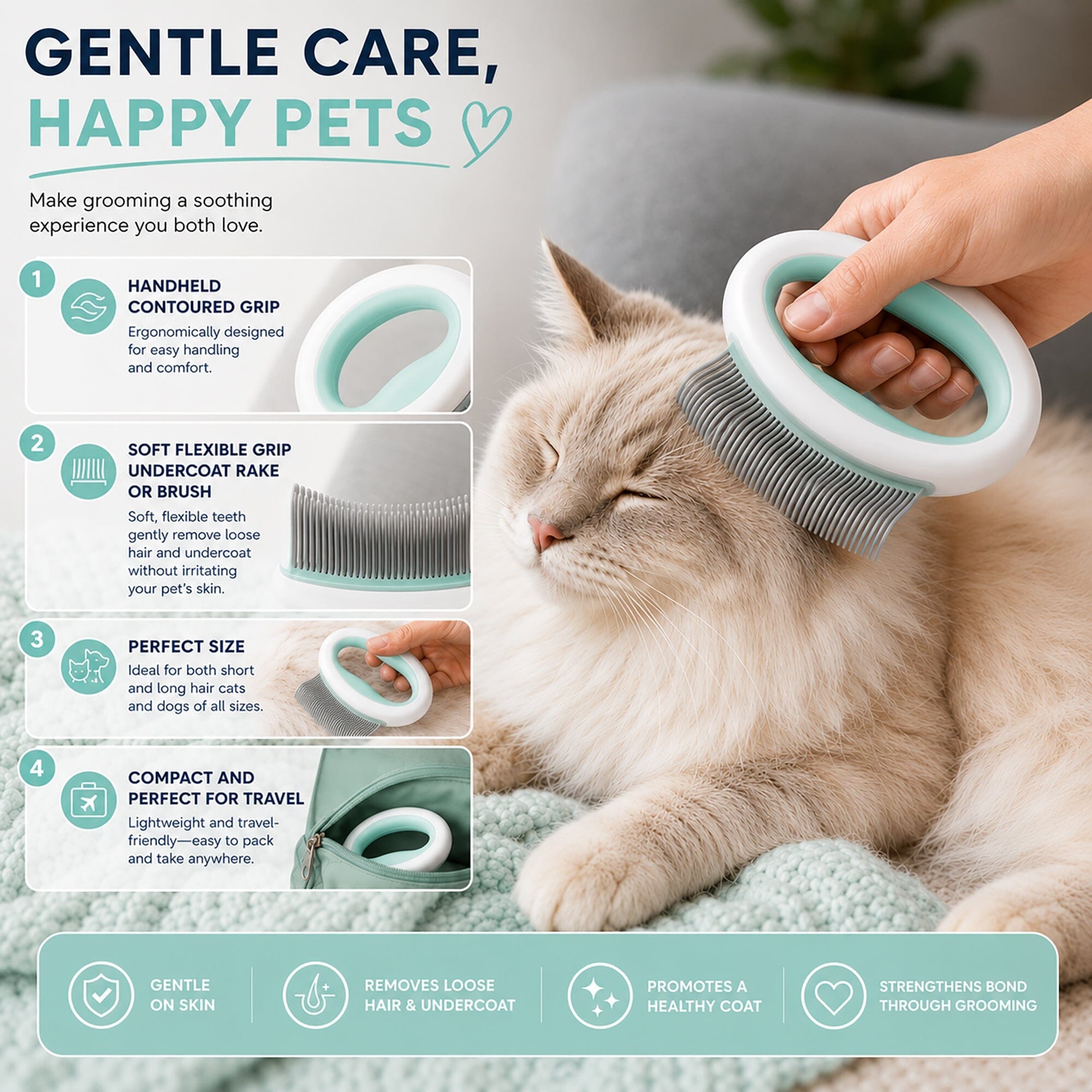 Pet Life ® 'Knuckler' Handheld Travel Flexible Grooming Pet Rake Comb