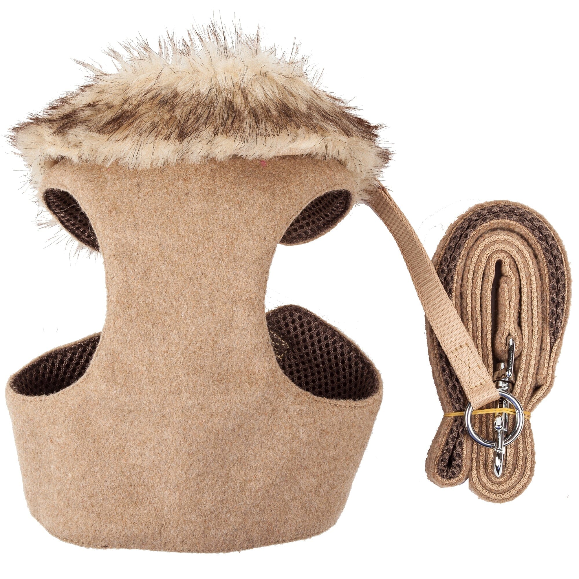 Pet Life ® Luxe 'Furracious' 2-In-1 Adjustable Dog Harness and Leash with Detachable Fur Collar X-Small Light Brown