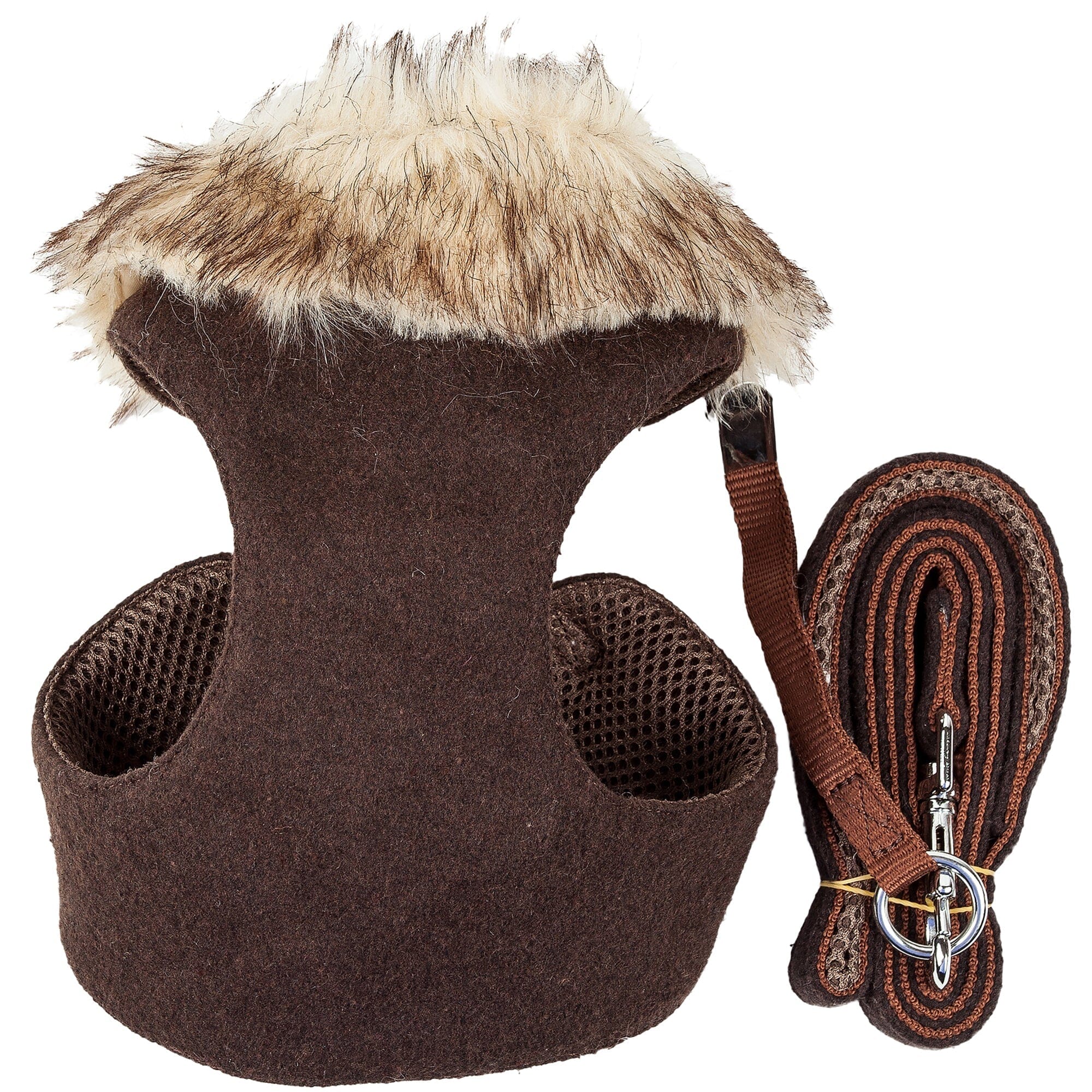 Pet Life ® Luxe 'Furracious' 2-In-1 Adjustable Dog Harness and Leash with Detachable Fur Collar X-Small Dark Cocoa Brown