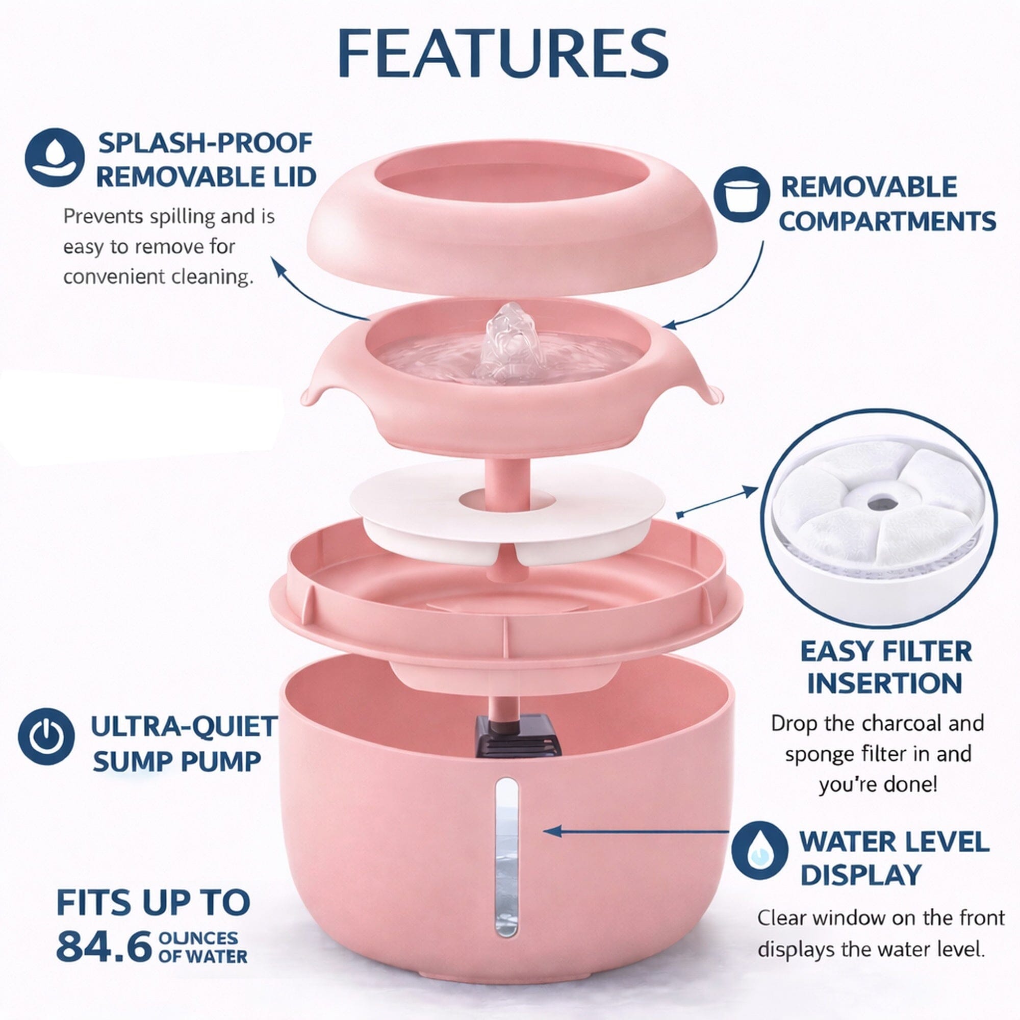 Pet Life ® 'Moda-Pure' Ultra-Quite Filtered Dog and Cat Fountain Waterer