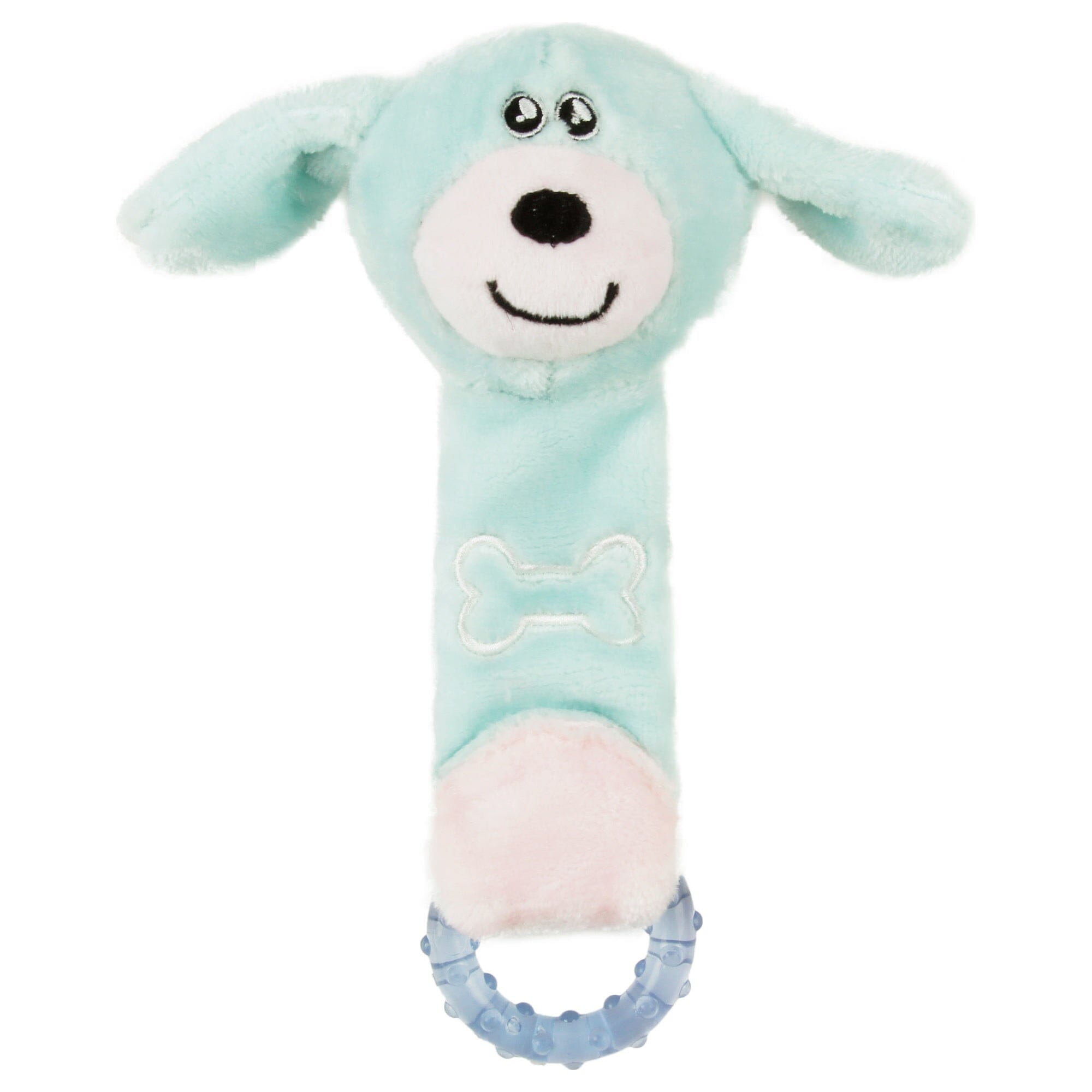 Pet Life ® Moo-Born' Plush and Rubber Squeaking Newborn Teething Cat and Dog Toy Blue