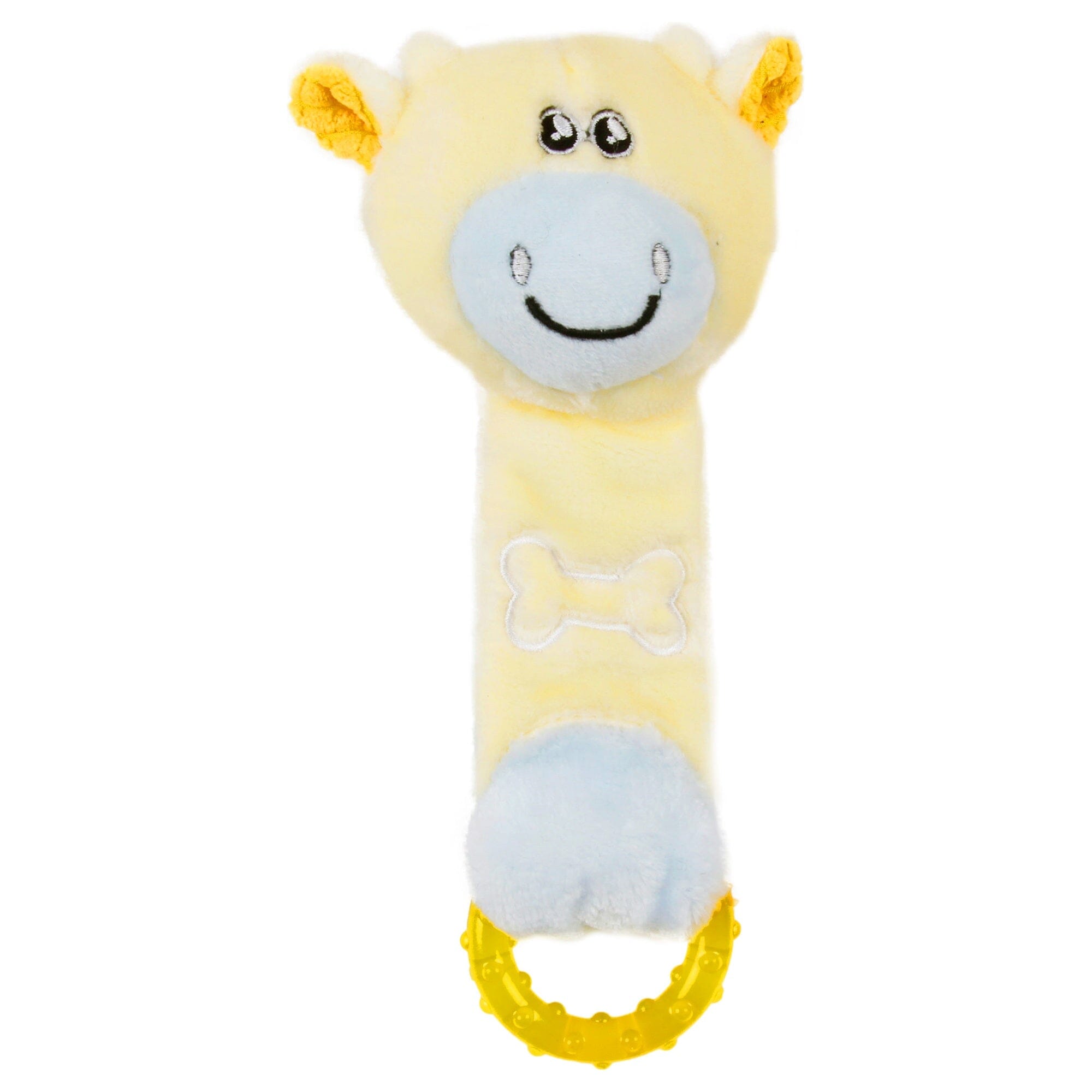 Pet Life ® Moo-Born' Plush Squeaky and Crinkle Newborn Rubber Teething Cat and Dog Toy Yellow