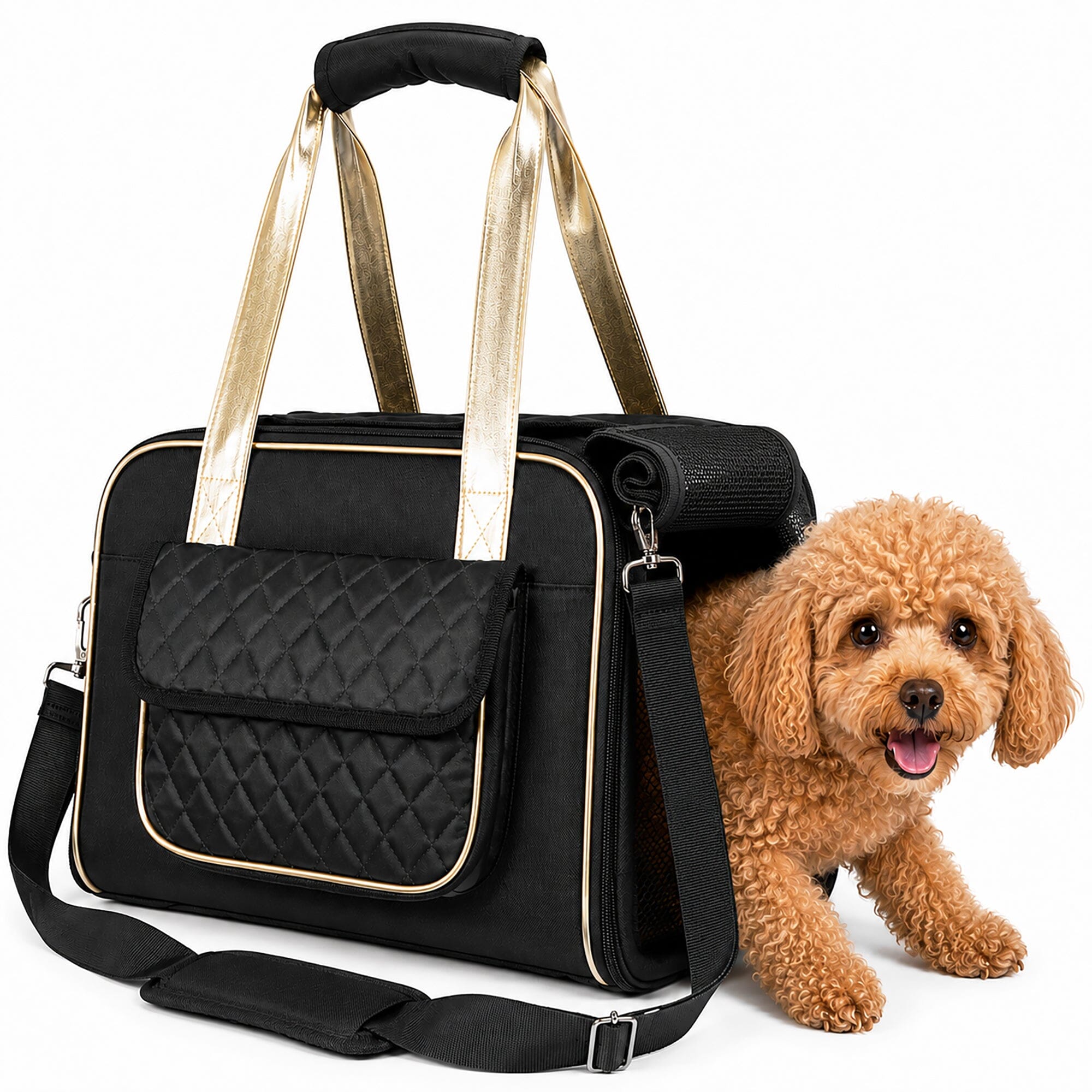 Pet Life ® Mystique Airline Approved Fashion Designer Travel Pet Dog Carrier w/ Pouch Black