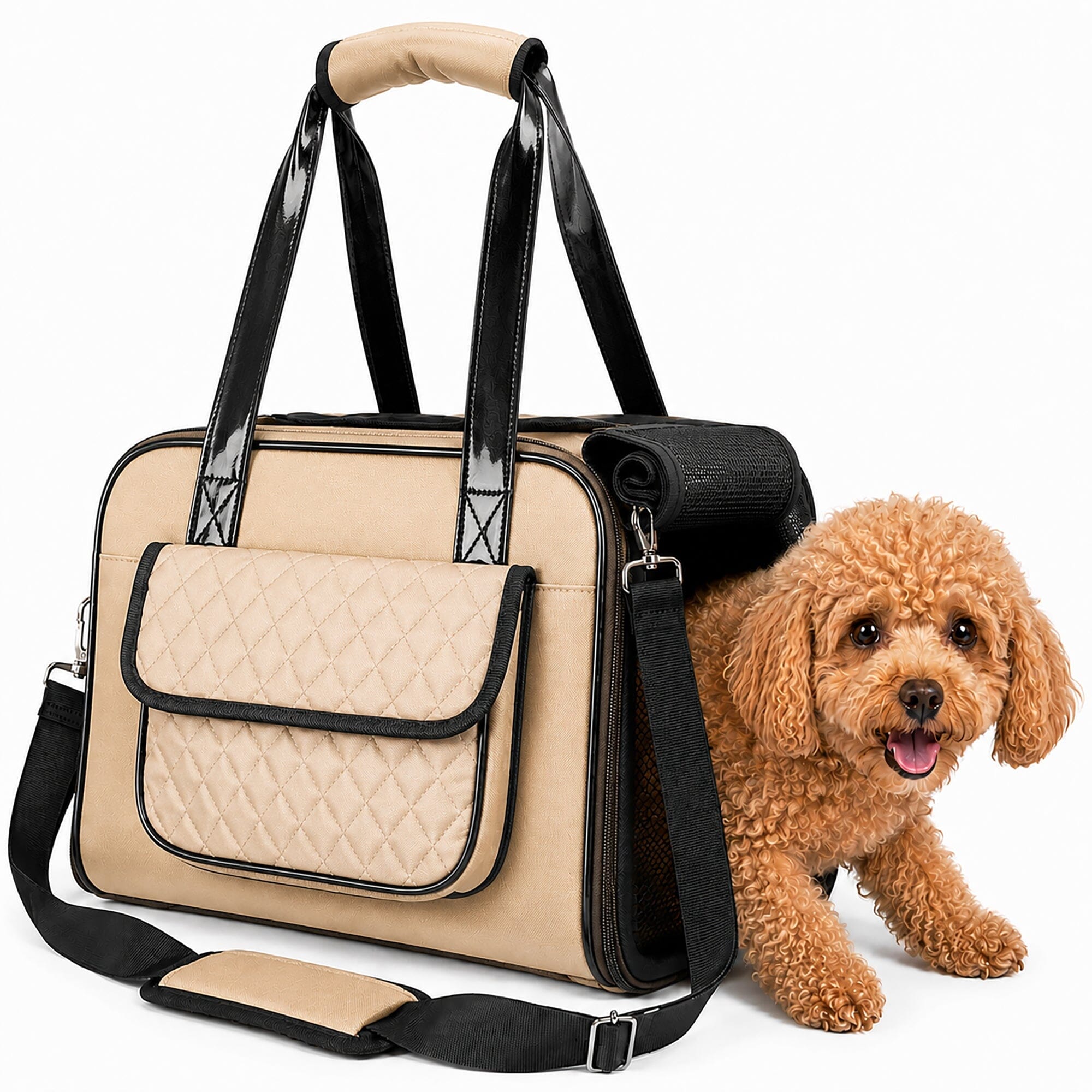 Pet Life ® Mystique Airline Approved Fashion Designer Travel Pet Dog Carrier w/ Pouch Khaki