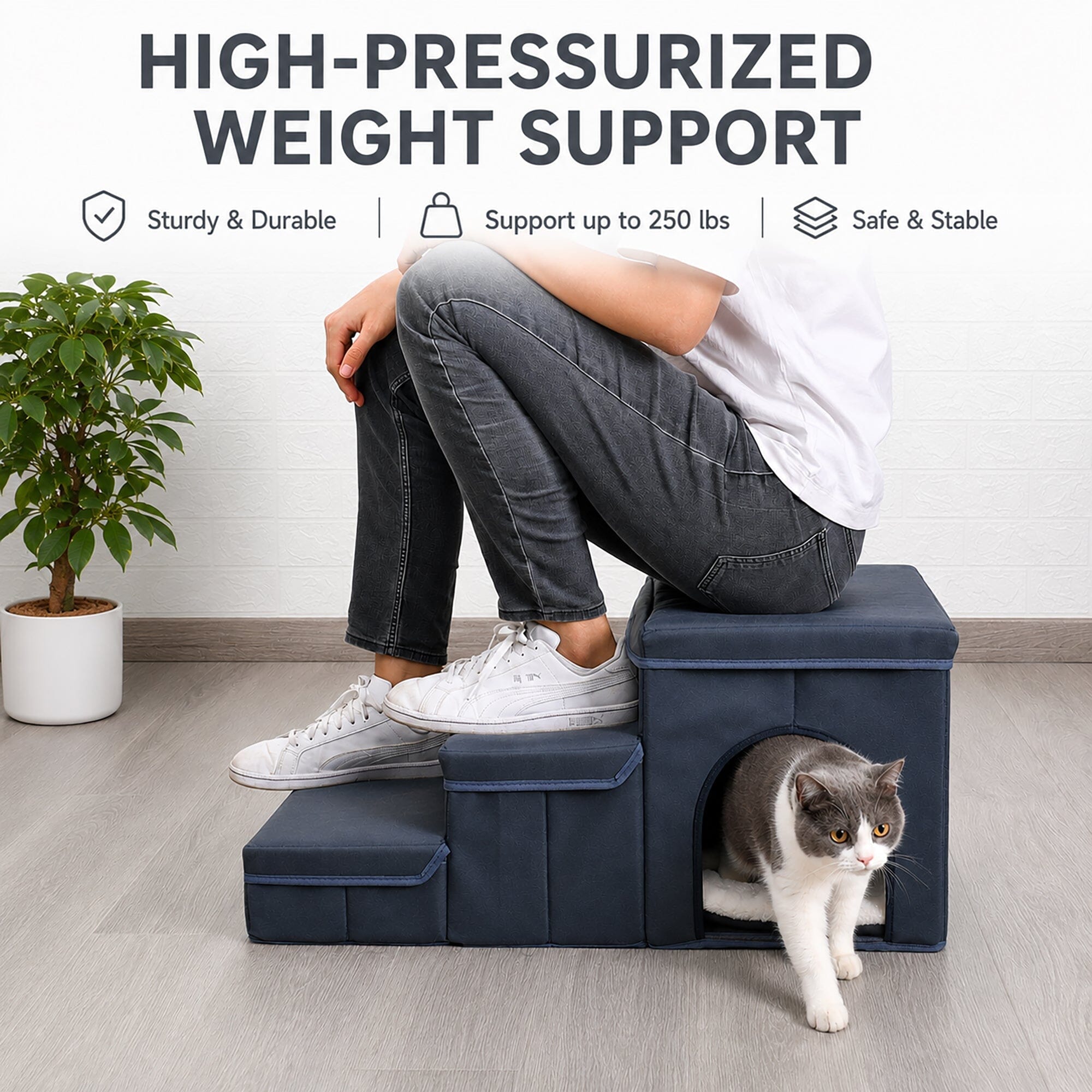 Pet Life ® “Nest Step” Collapsible Travel Pet Stairs with Hideout