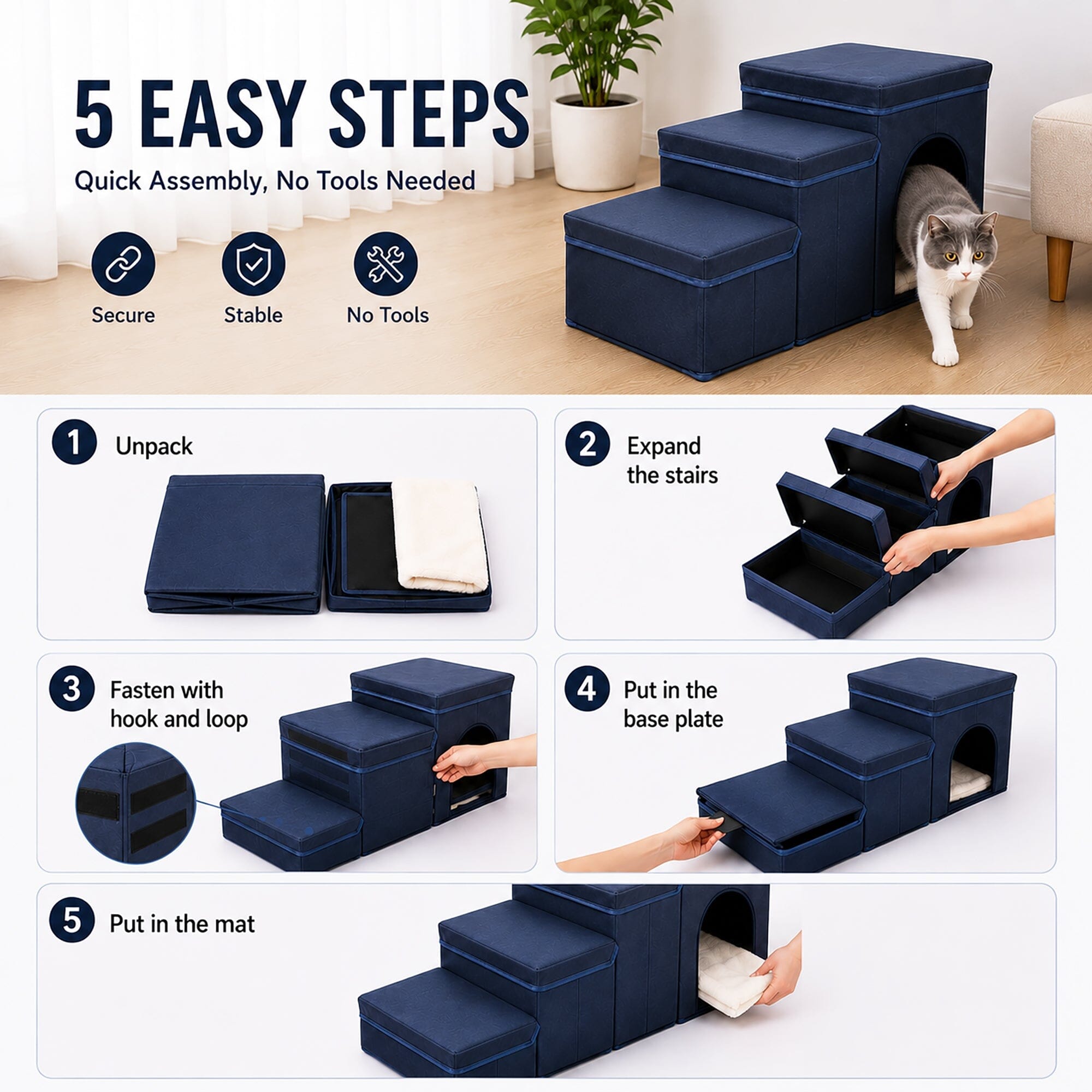 Pet Life ® “Nest Step” Collapsible Travel Pet Stairs with Hideout