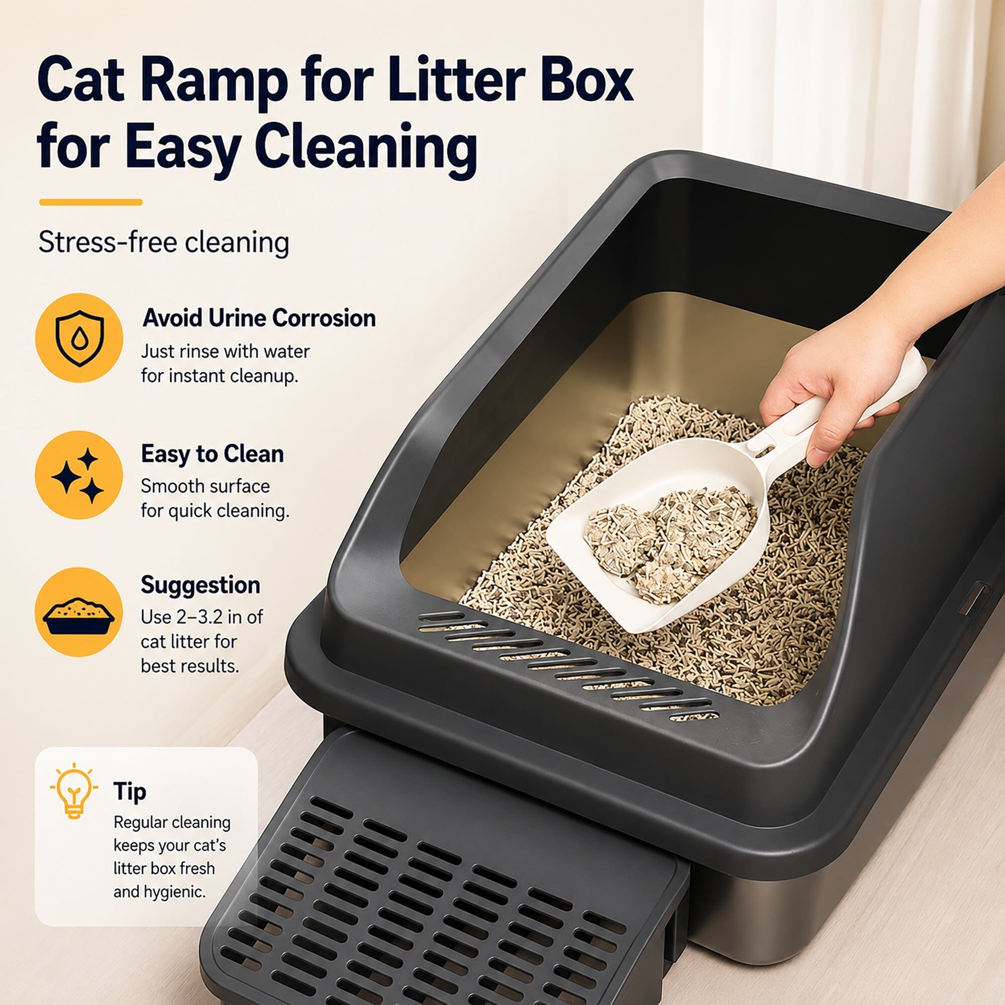 Pet Life ® “Open-Top” Modern Mess-Reducing Stainless Steel Cat Litter Box