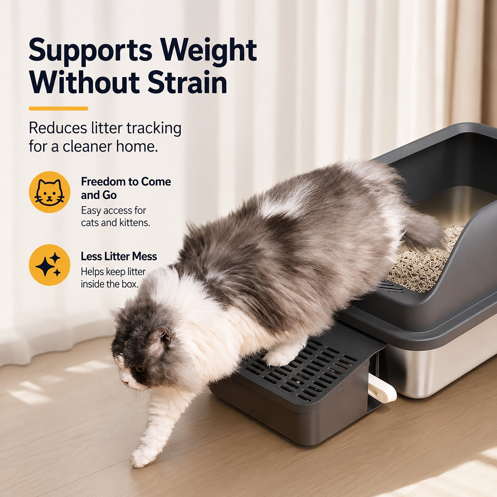 Pet Life ® “Open-Top” Modern Mess-Reducing Stainless Steel Cat Litter Box