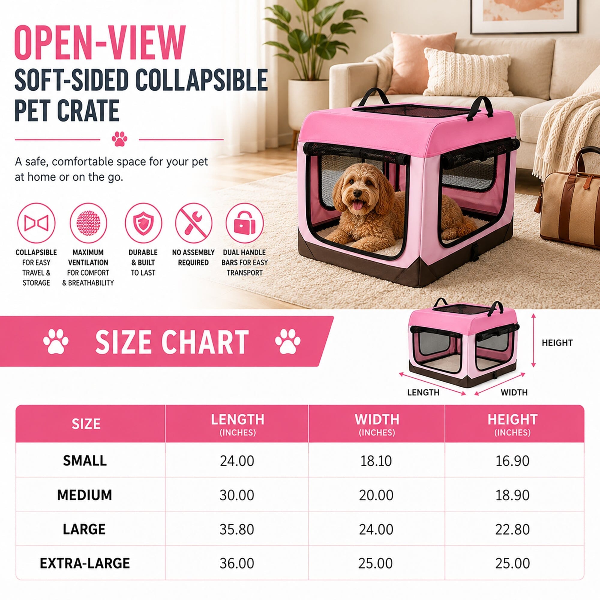 Pet Life ® OpenView Premium Ventilated Collapsible Soft-Sided Travel Pet Crate