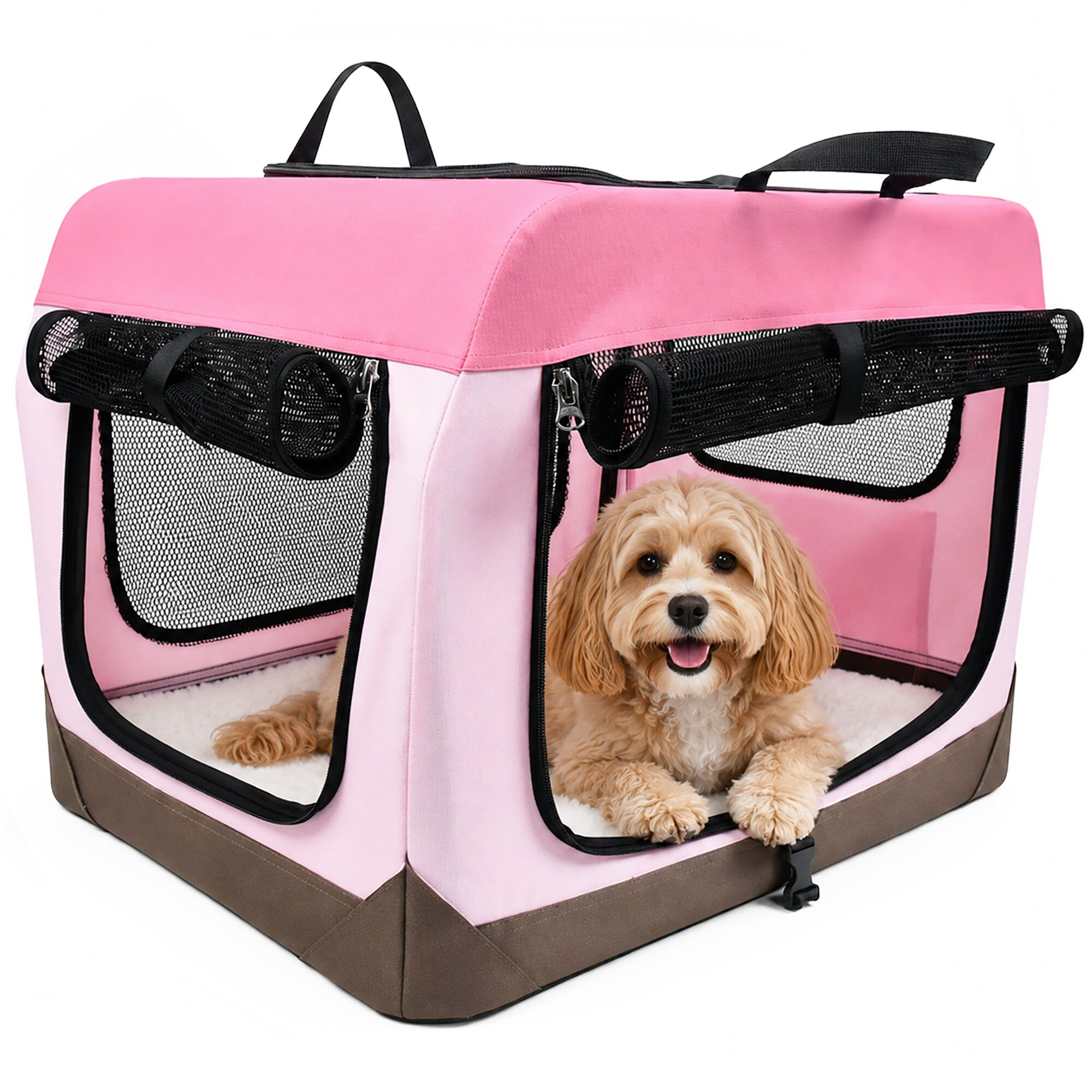 Pet Life ® OpenView Premium Ventilated Collapsible Soft-Sided Travel Pet Crate Small Pink