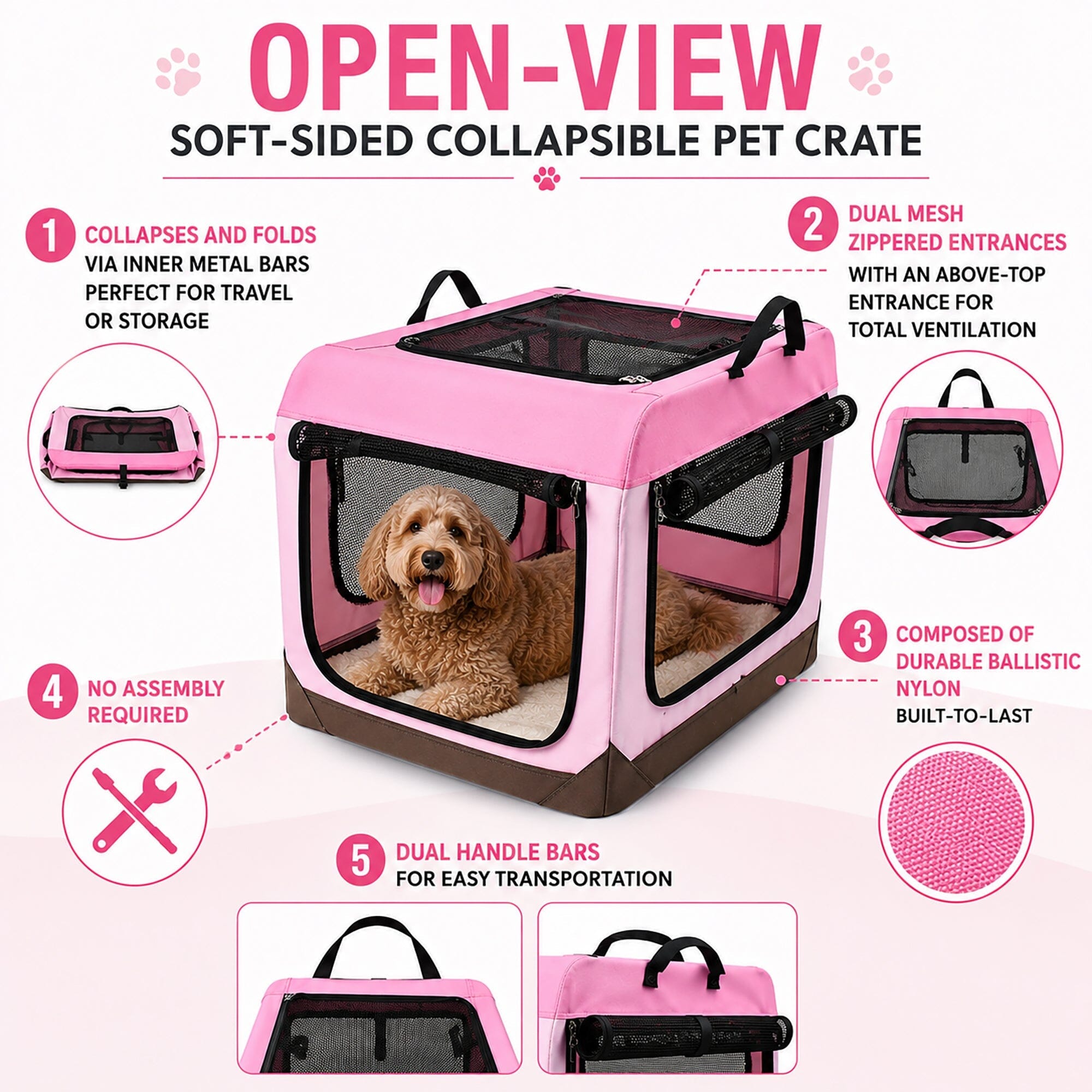 Pet Life ® OpenView Premium Ventilated Collapsible Soft-Sided Travel Pet Crate