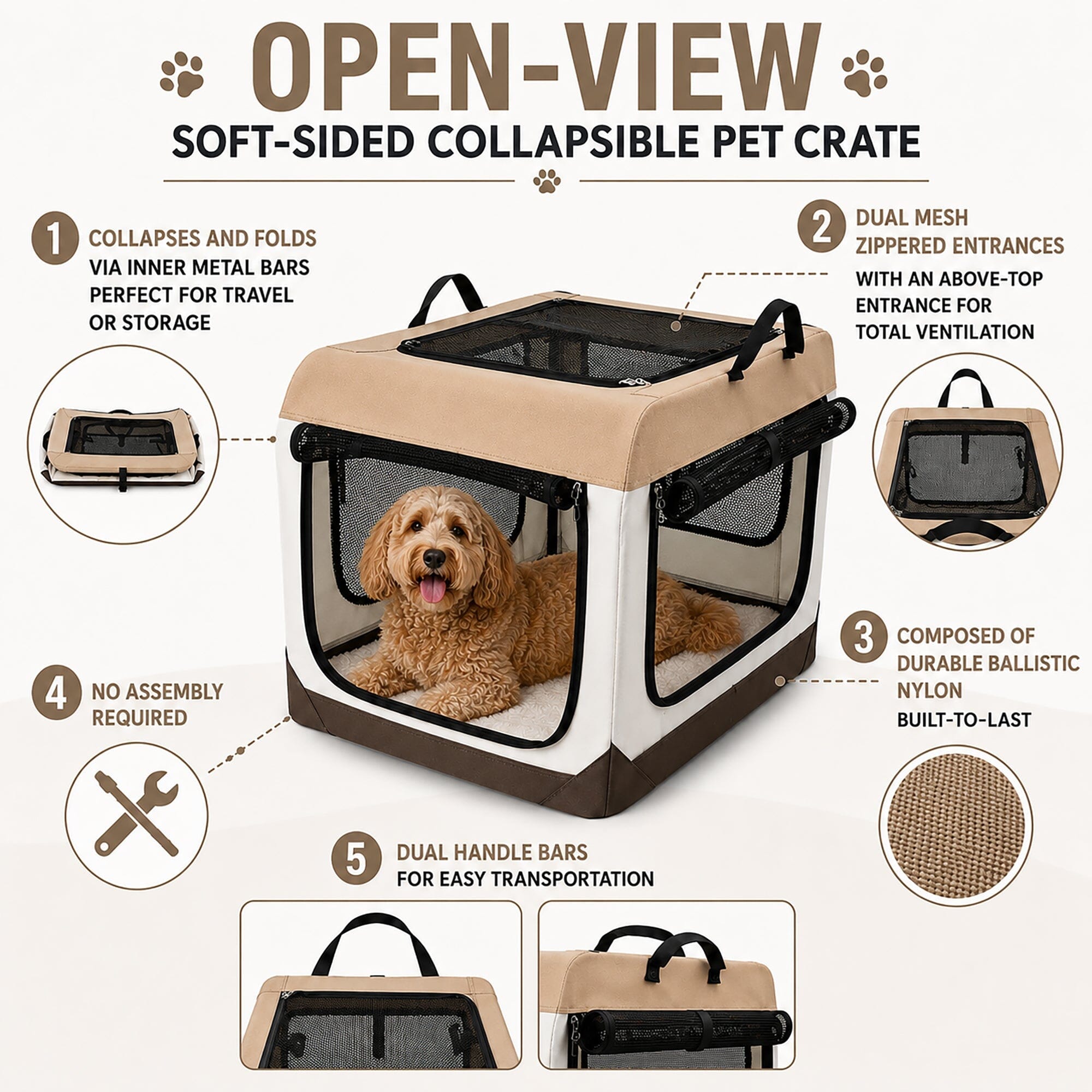 Pet Life ® OpenView Premium Ventilated Collapsible Soft-Sided Travel Pet Crate