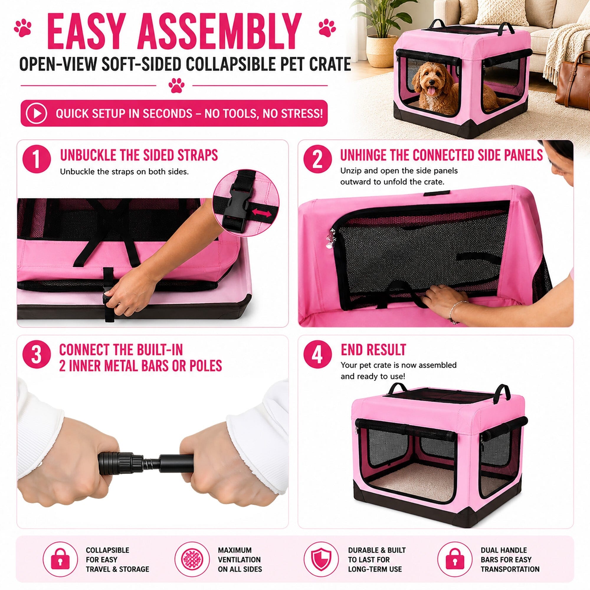 Pet Life ® OpenView Premium Ventilated Collapsible Soft-Sided Travel Pet Crate