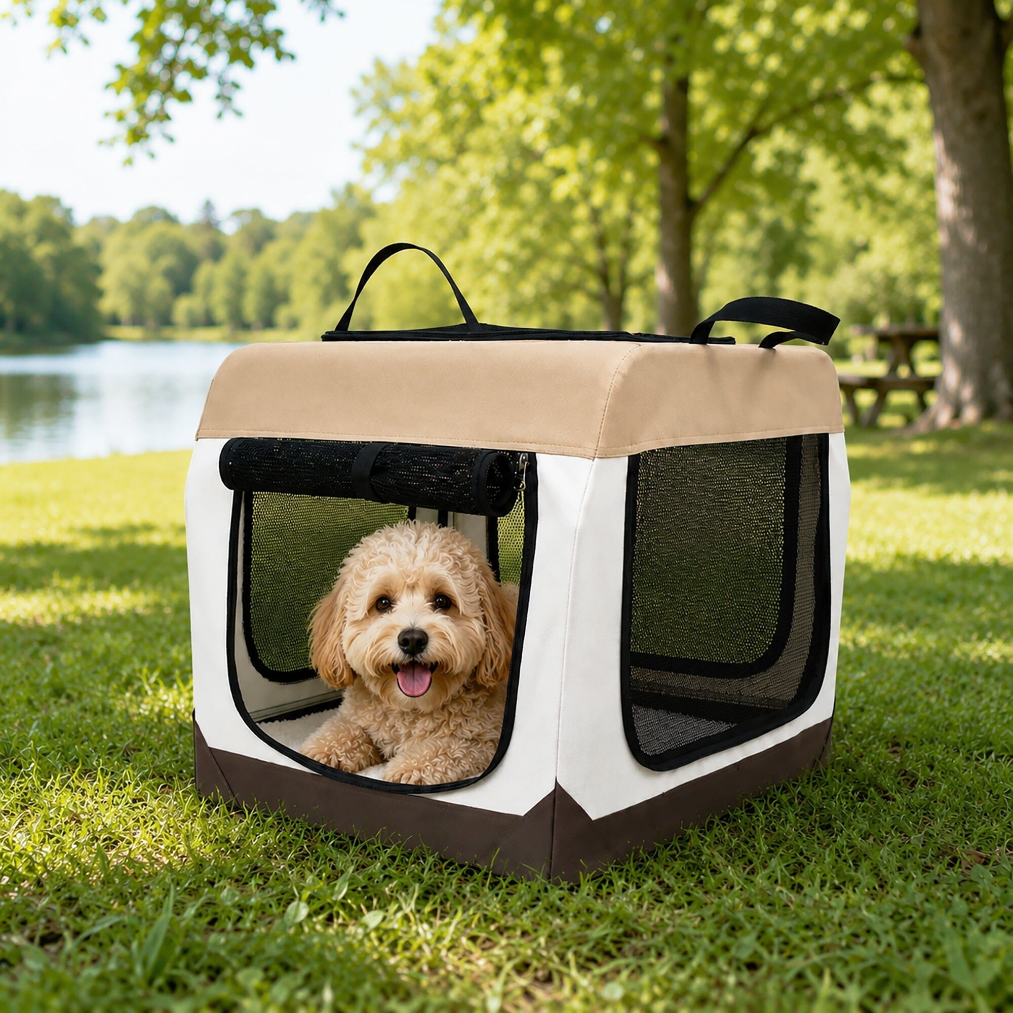 Pet Life ® OpenView Premium Ventilated Collapsible Soft-Sided Travel Pet Crate
