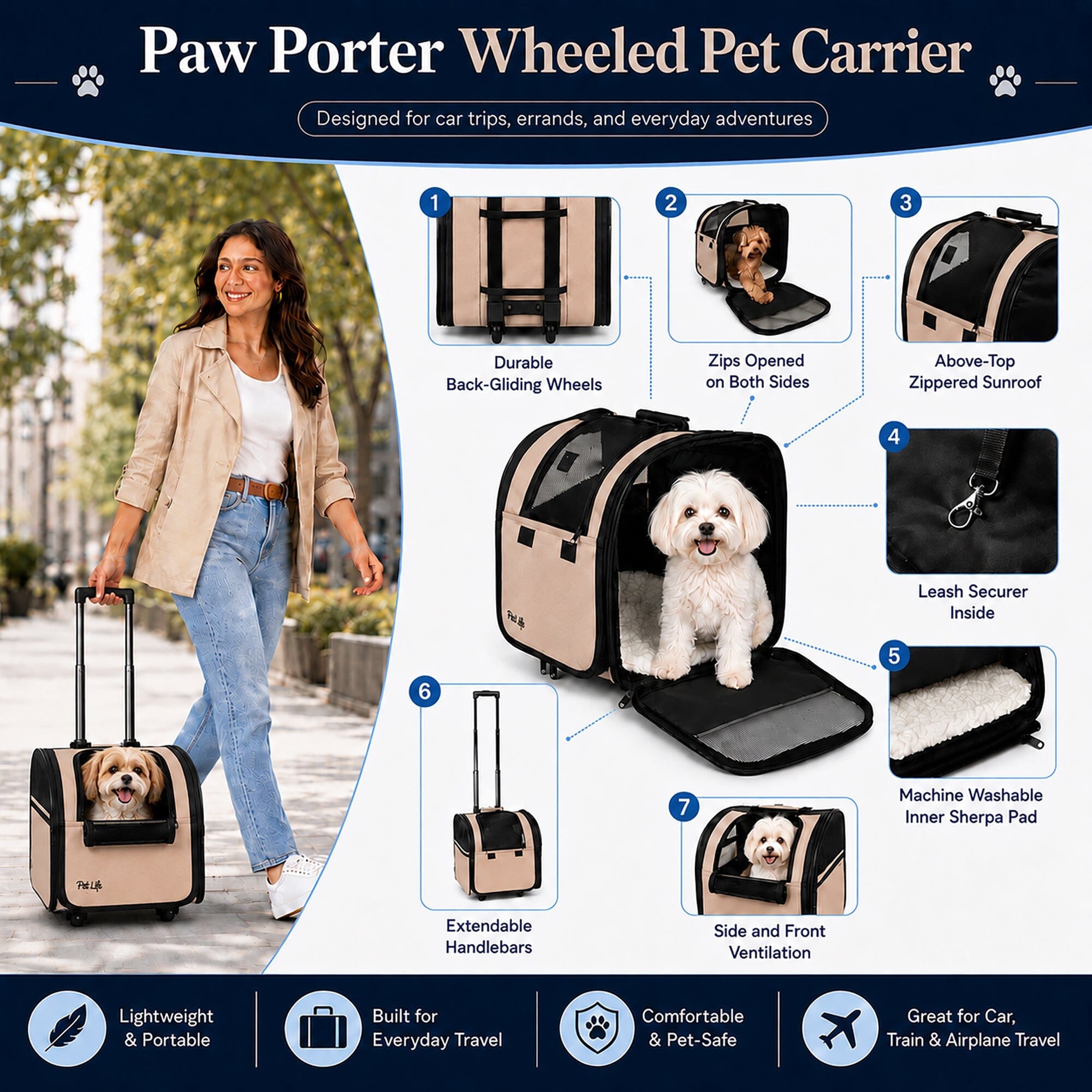 Pet Life ® 'Pawdon Me ' Wheeled Airline Approved Travel Collapsible Pet Dog Carrier