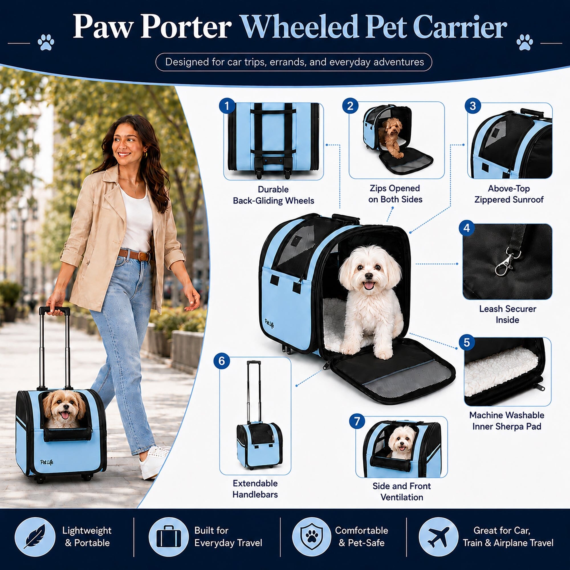 Pet Life ® 'Pawdon Me ' Wheeled Airline Approved Travel Collapsible Pet Dog Carrier