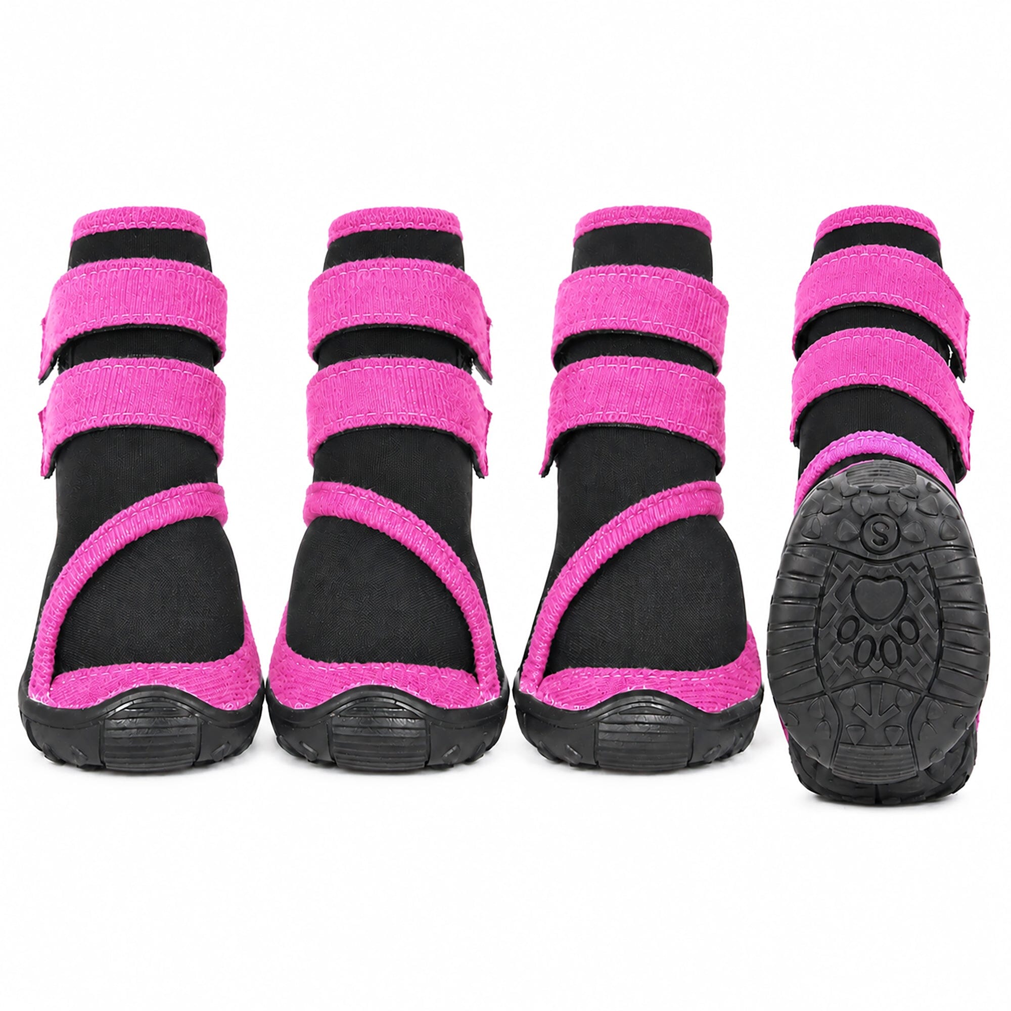 Pet Life ® 'Performance-Coned' Premium Stretch High Ankle Support Dog Shoes - Set Of 4 X-Small Black/Pink