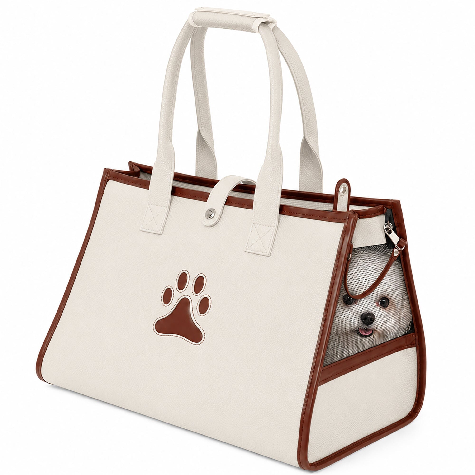 Pet Life ® 'Posh Paw' Elegant Leatherette Designer Fashion Travel Pet Dog Carrier Tote White & Brown