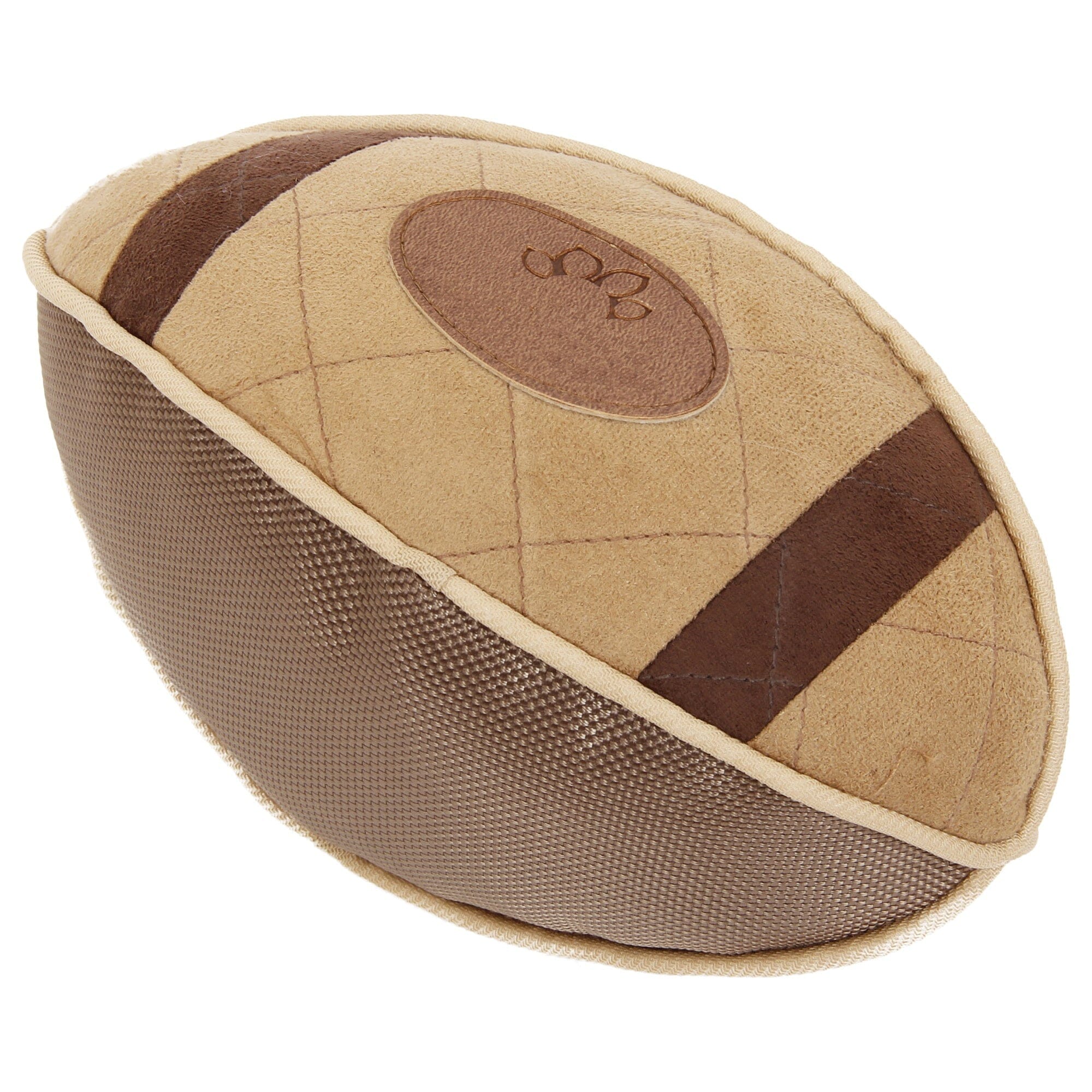 Pet Life ® 'Pugskin' Durable Oxford Nylon and Mesh Plush Squeaky Football Dog Toy Khaki