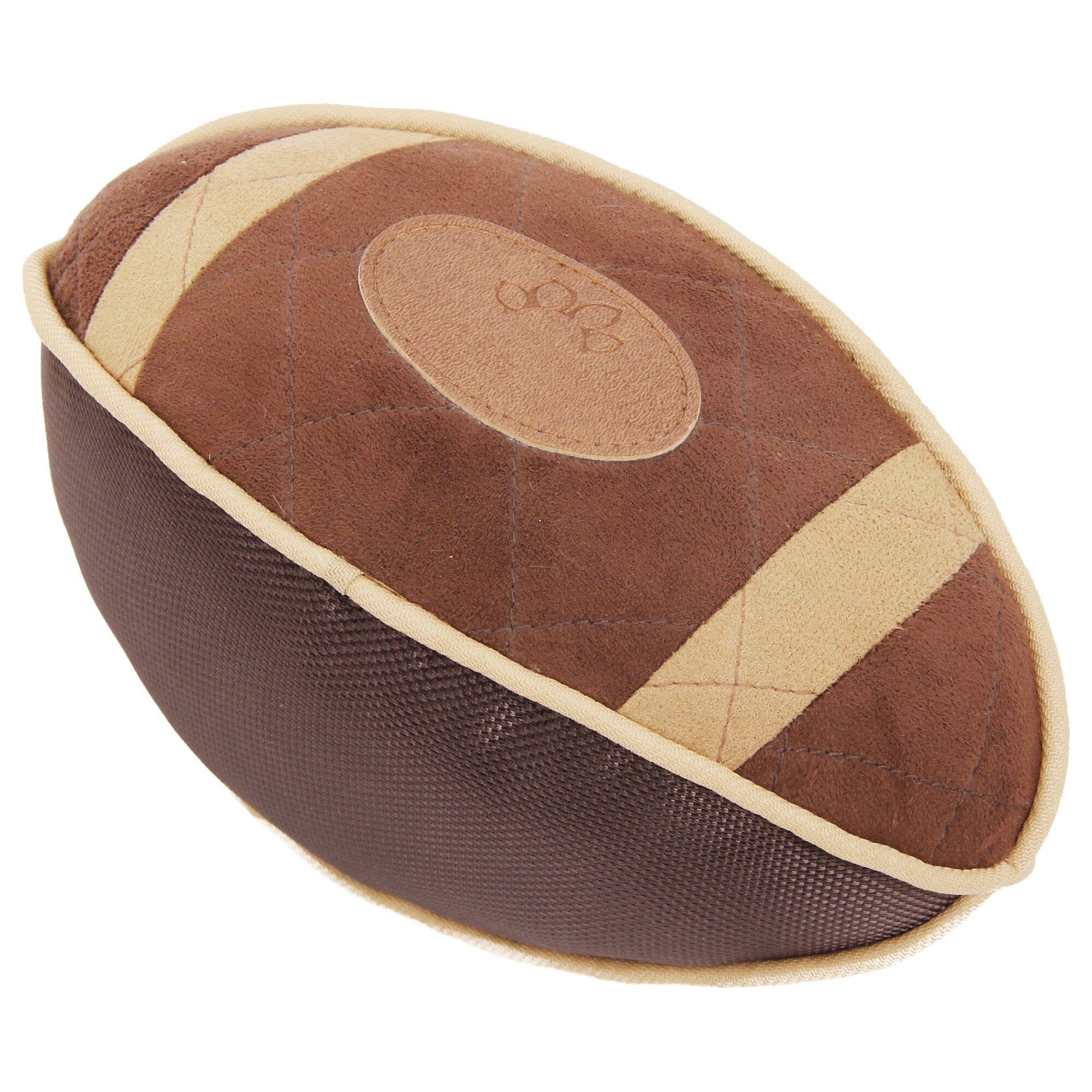 Pet Life ® 'Pugskin' Durable Oxford Nylon and Mesh Plush Squeaky Football Dog Toy Brown