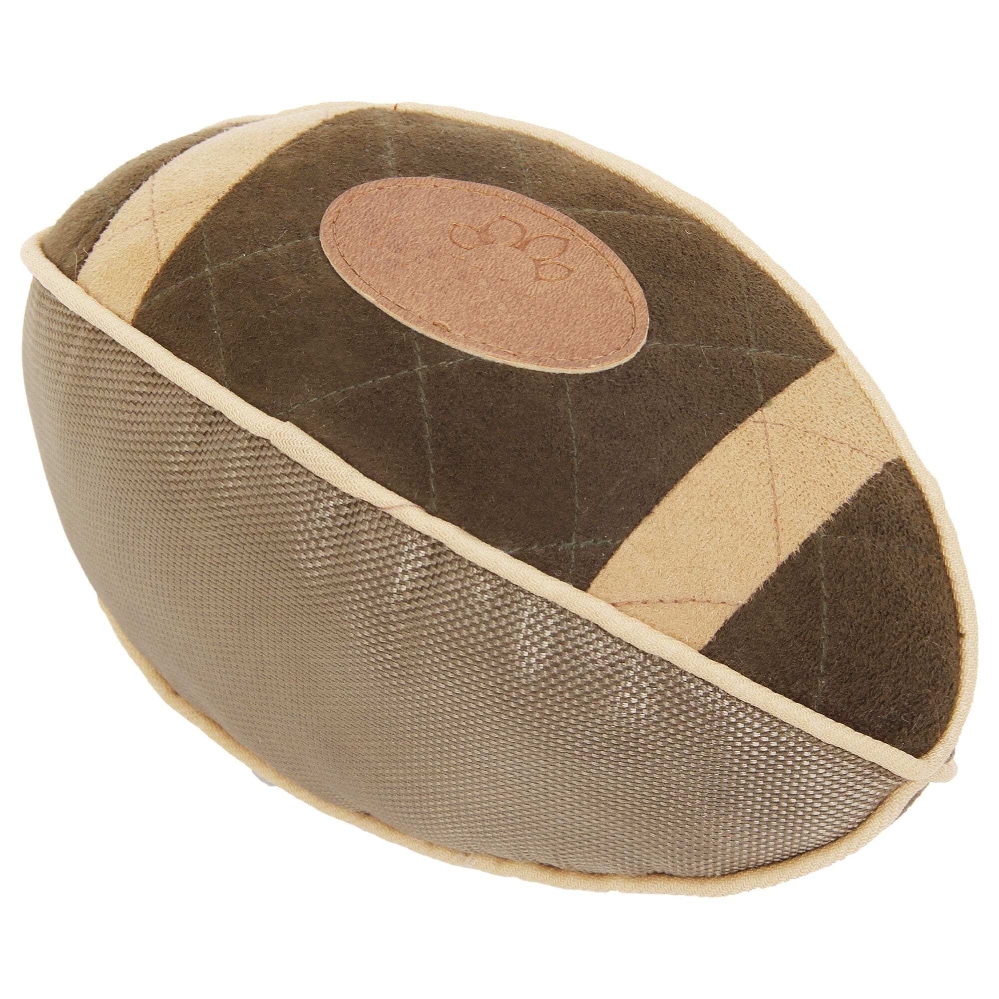 Pet Life ® 'Pugskin' Durable Oxford Nylon and Mesh Plush Squeaky Football Dog Toy Olive Green