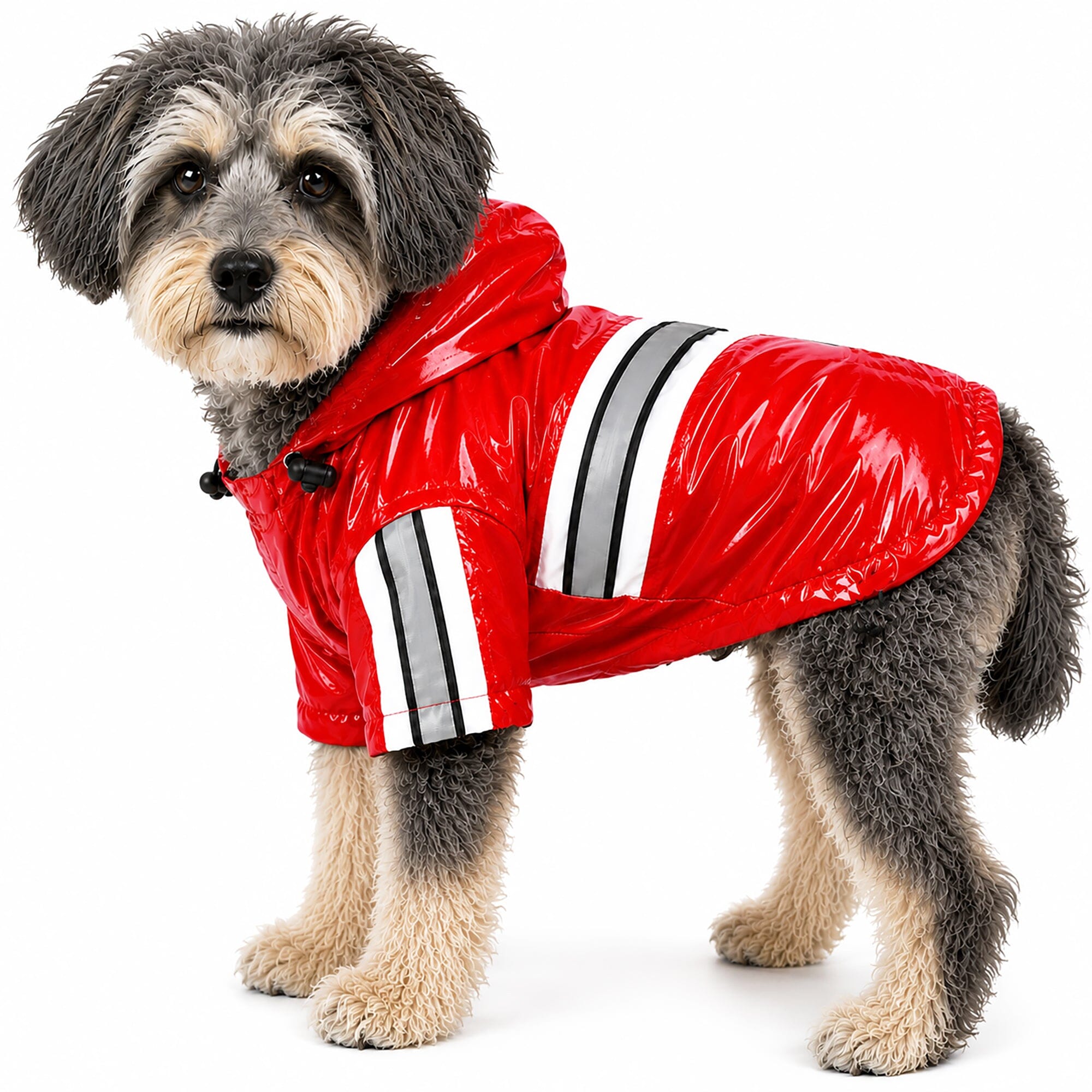 Pet Life ® 'Reflecta-Glow' Reflective Waterproof Adjustable Dog Raincoat Jacket w/ Removable Hood X-Small Red