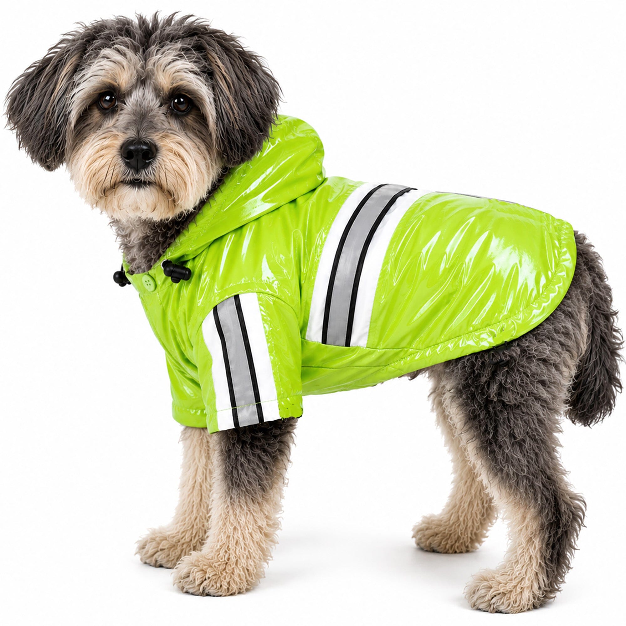 Pet Life ® 'Reflecta-Glow' Reflective Waterproof Adjustable Dog Raincoat Jacket w/ Removable Hood X-Small Green