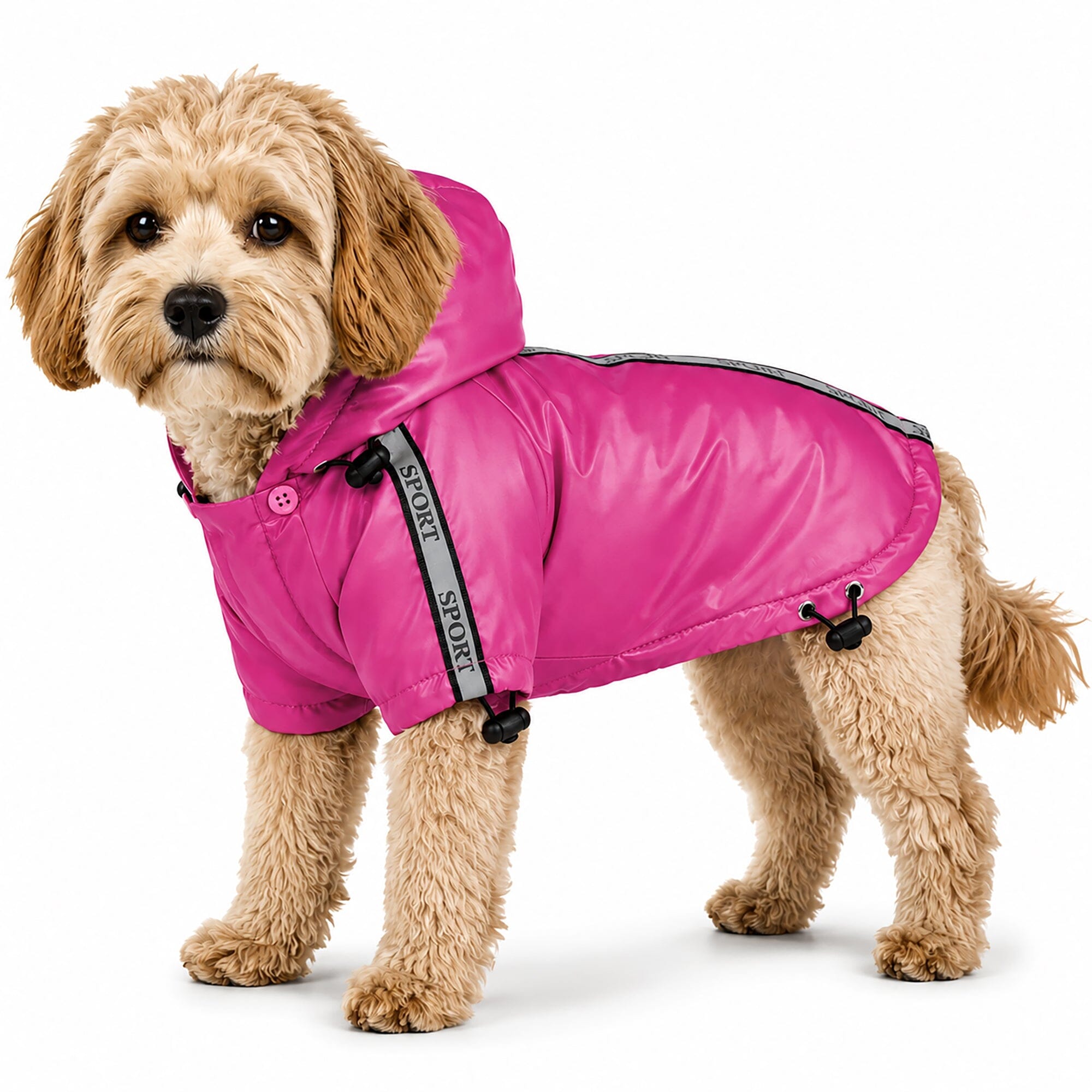 Pet Life ® 'Reflecta-Sport' Multi-Adjustable Reflective Weather-Proof Dog Raincoat w/ Removable Hood X-Small Hot Pink