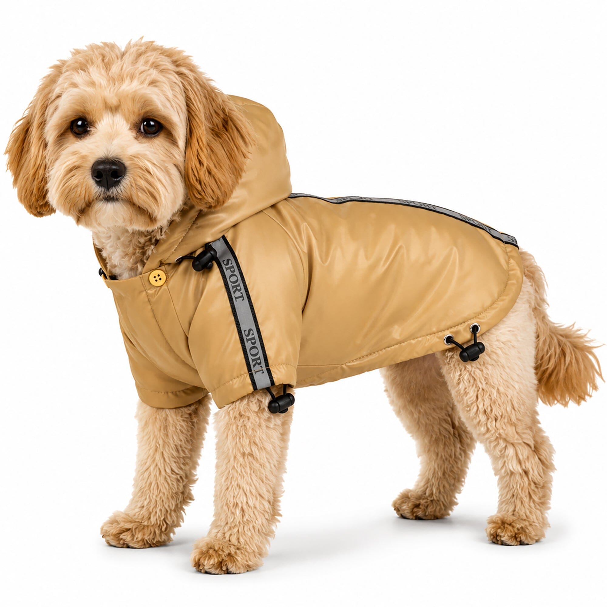 Pet Life ® 'Reflecta-Sport' Multi-Adjustable Reflective Weather-Proof Dog Raincoat w/ Removable Hood X-Small Mustard Yellow