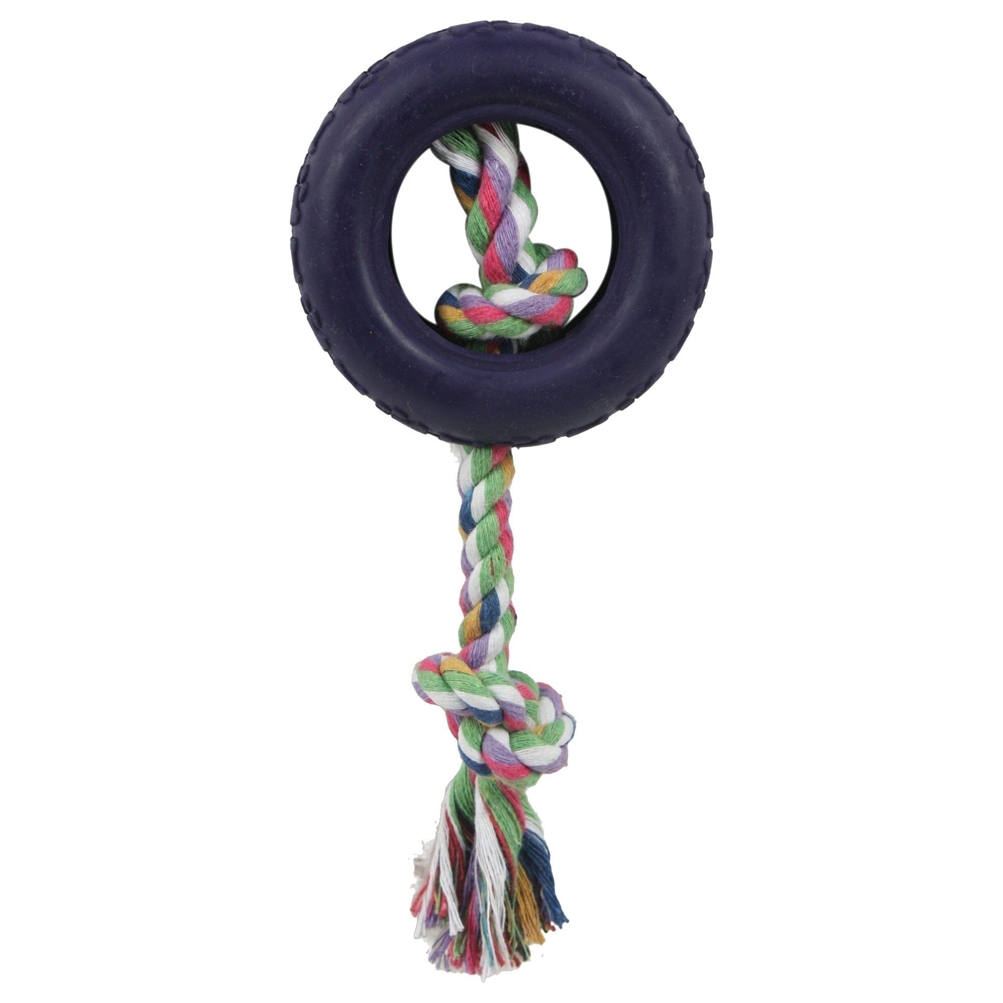 Pet Life ® Rubberized Chew Jute Rope and Tire Pet Dog Toy Black