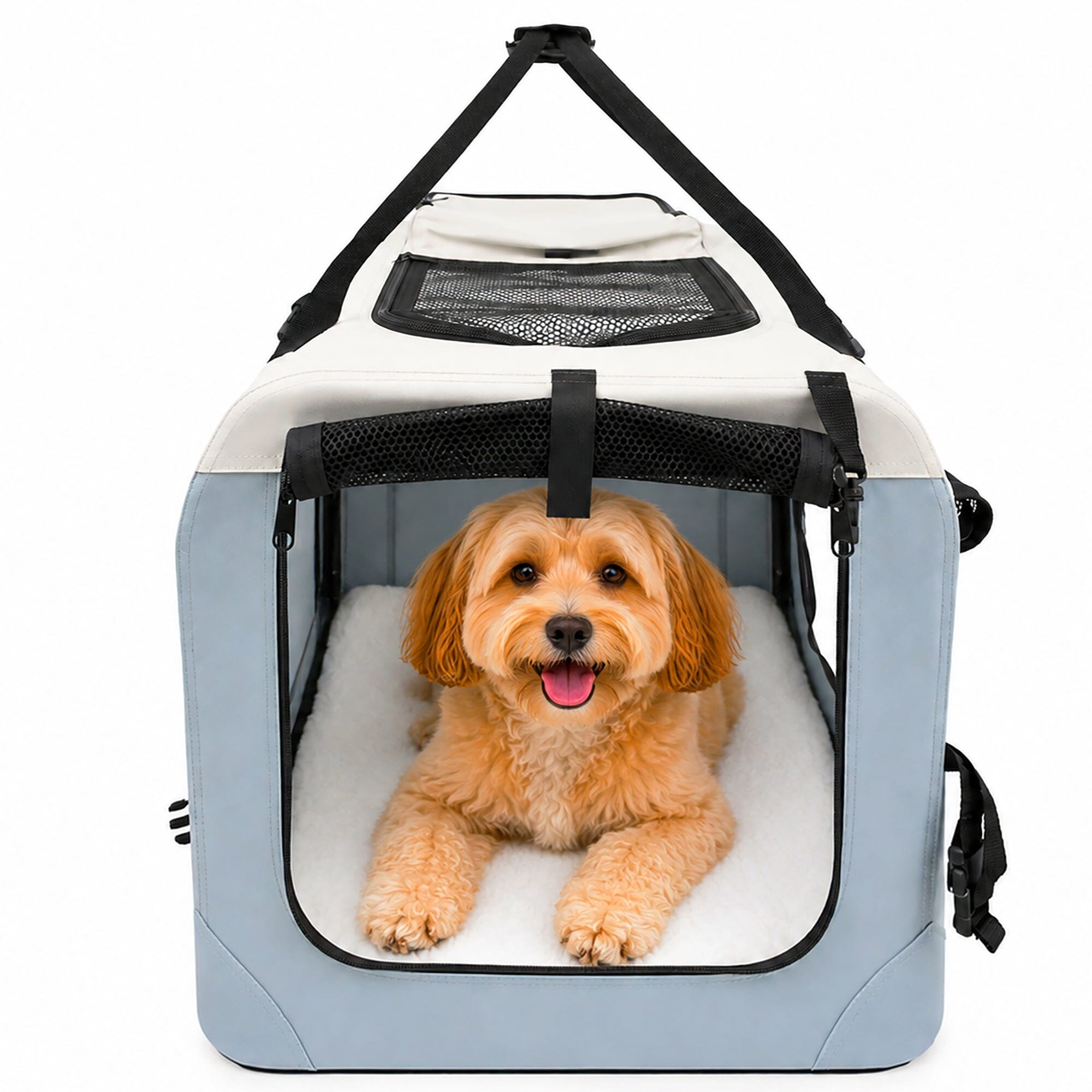 Pet Life ® Tailgate-Den Collapsible Travel Pet Crate with Dual Bowls and Storage