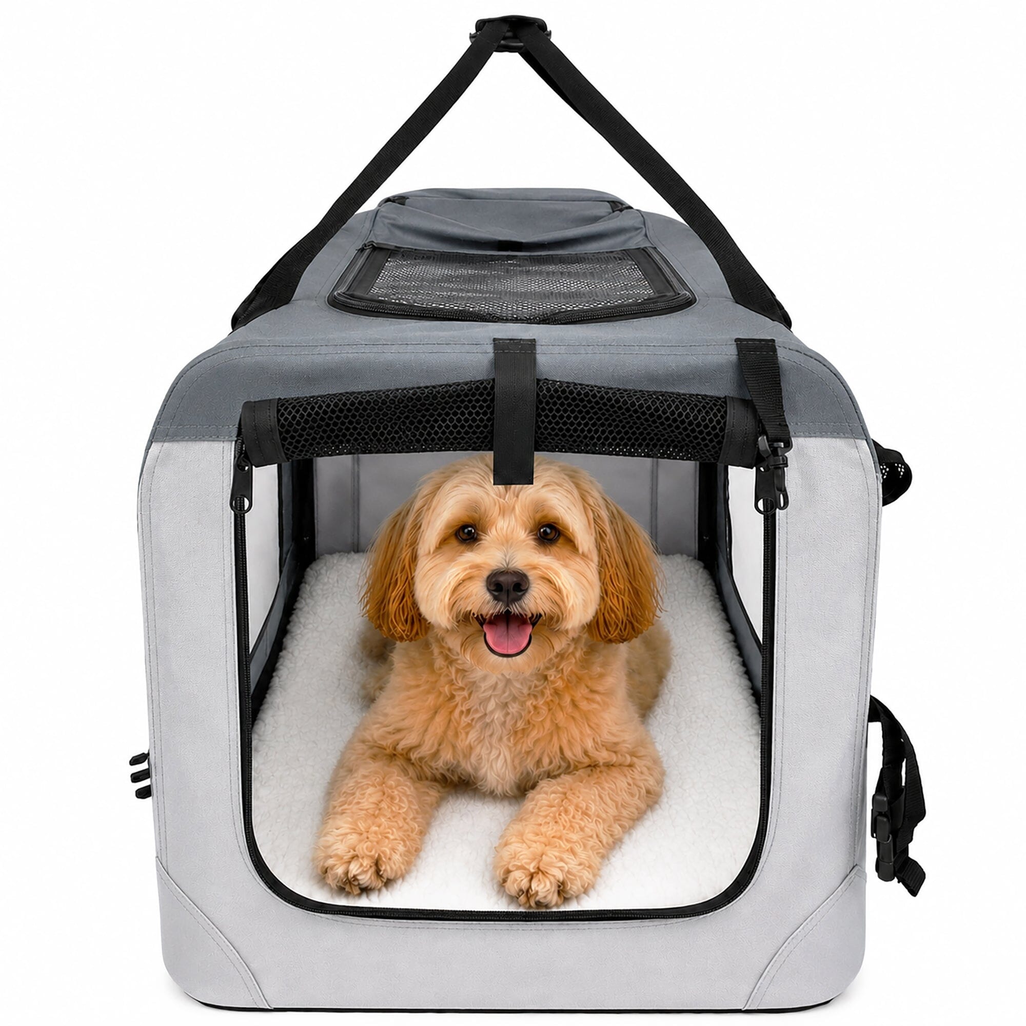 Pet Life ® Tailgate-Den Collapsible Travel Pet Crate with Dual Bowls and Storage