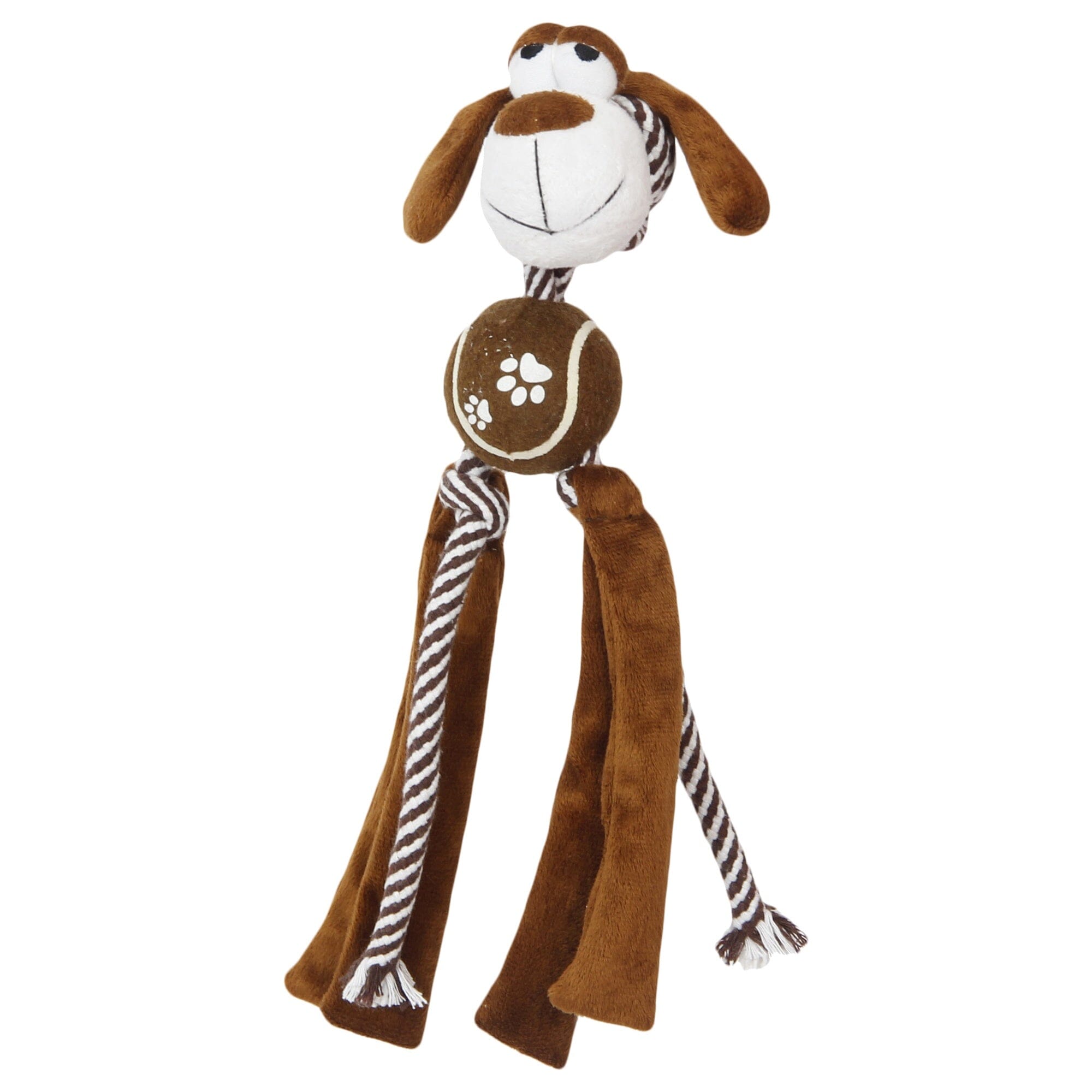 Pet Life ® 'Tennis Pawl' Rope Squeaker and Crinkle Tennis Dog Toy Brown