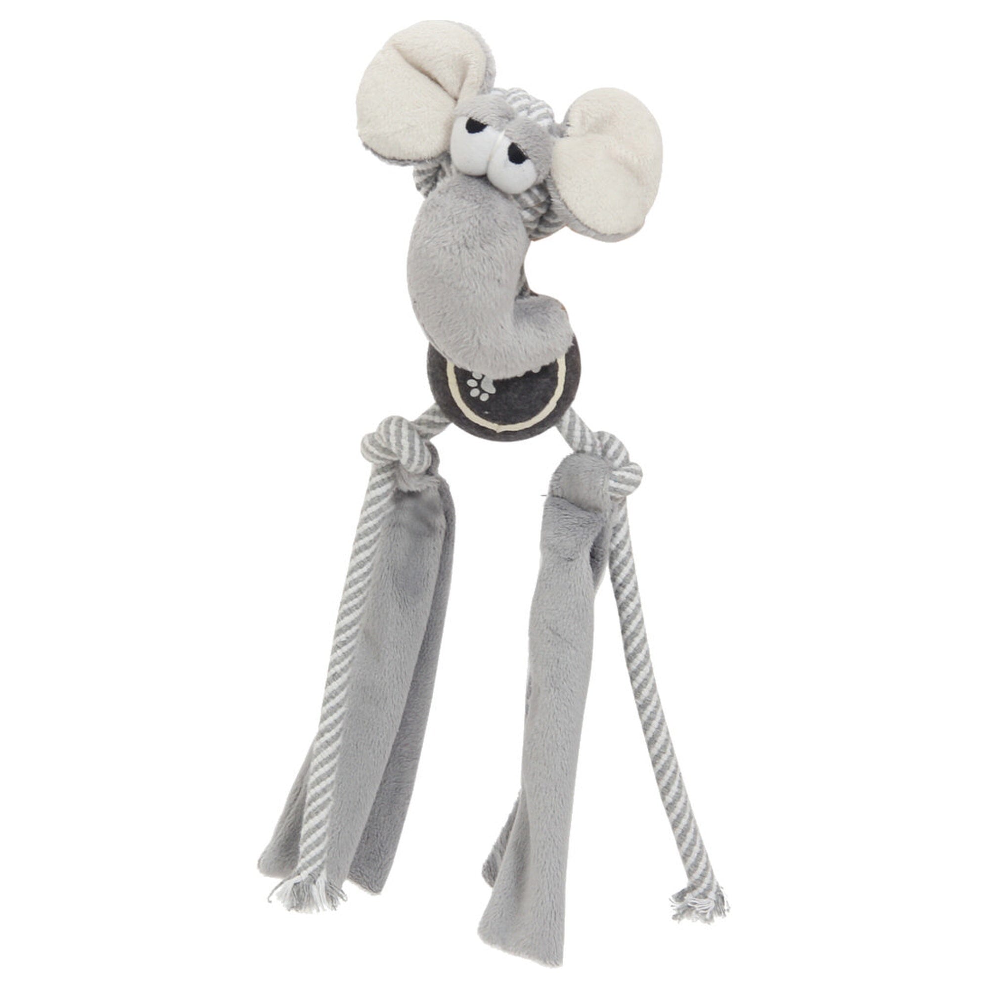 Pet Life ® 'Tennis Pawl' Rope Squeaker and Crinkle Tennis Dog Toy Gray