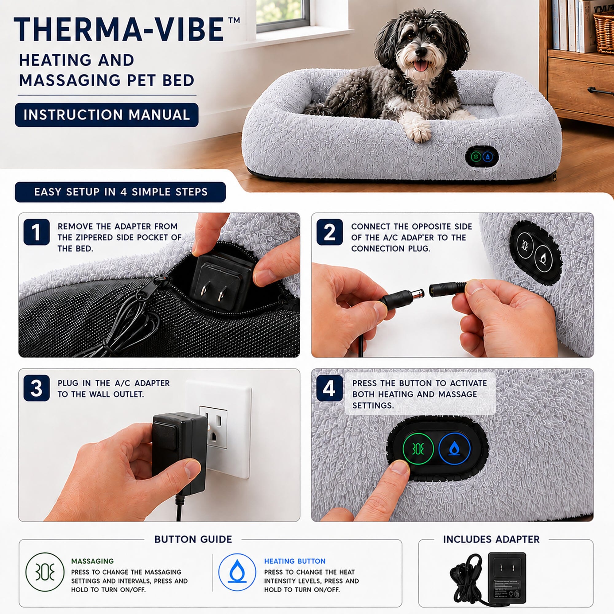 Pet Life ® “Therma-Vibe” Heating and Massaging Smart Pet Bed