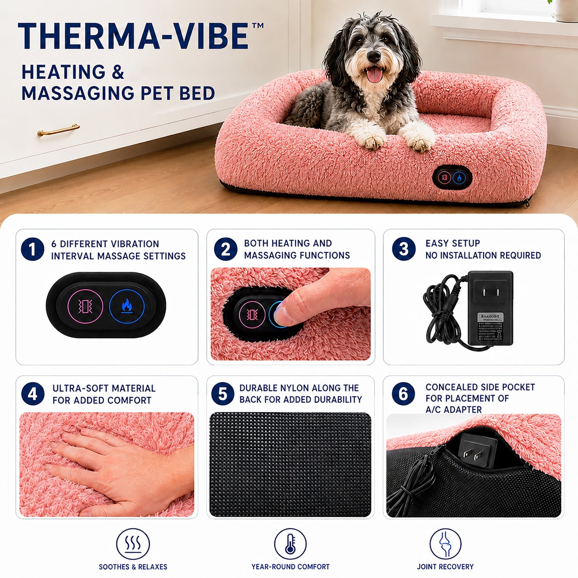 Pet Life ® “Therma-Vibe” Heating and Massaging Smart Pet Bed