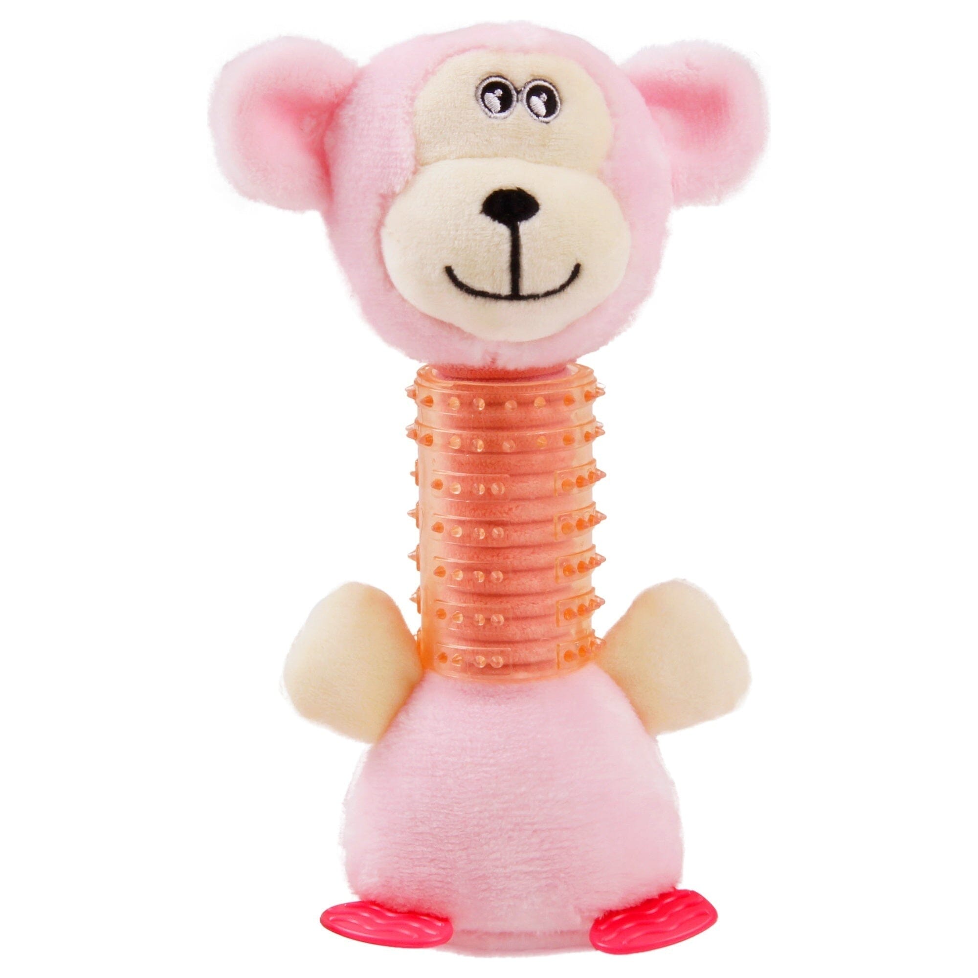 Pet Life ® Totty-Chew' Plush and Rubber Squeaking Newborn Teething Cat and Dog Toy Pink